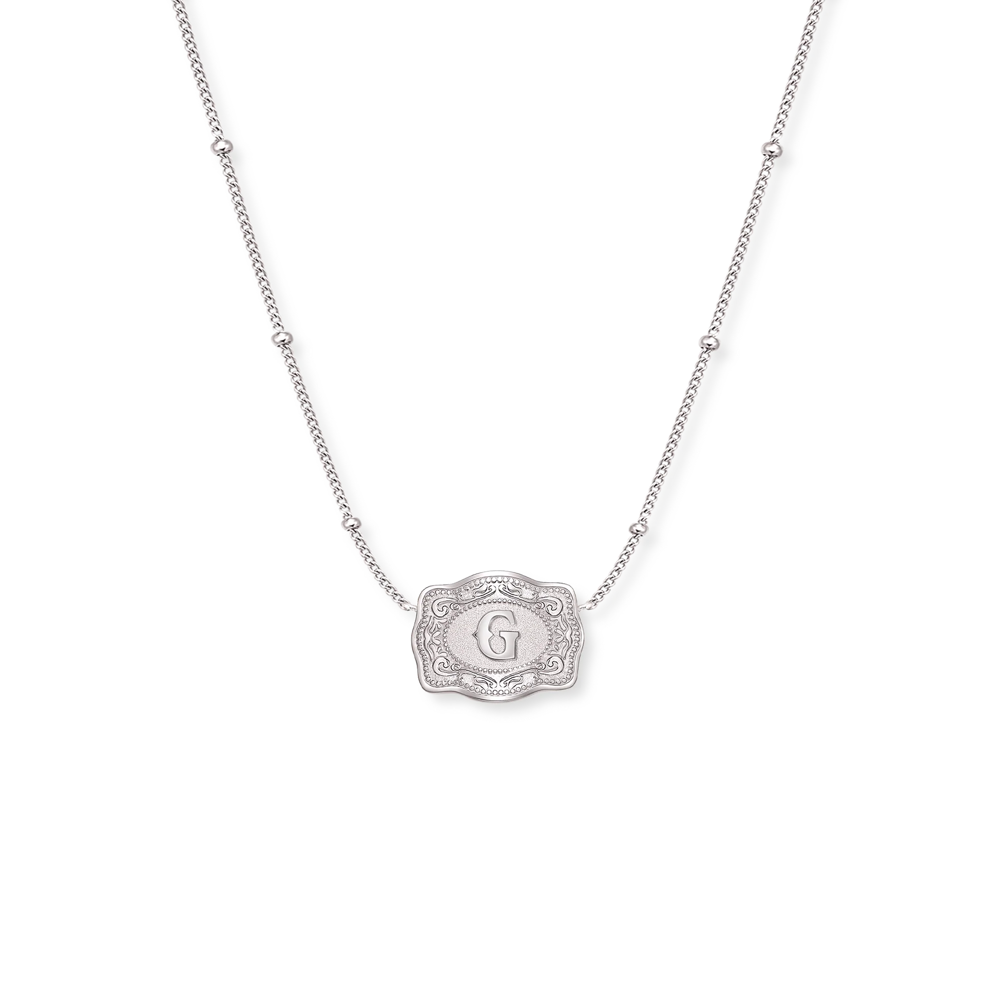 SpurWest Ultra Mini Belt Buckle Initial Necklace- Silver