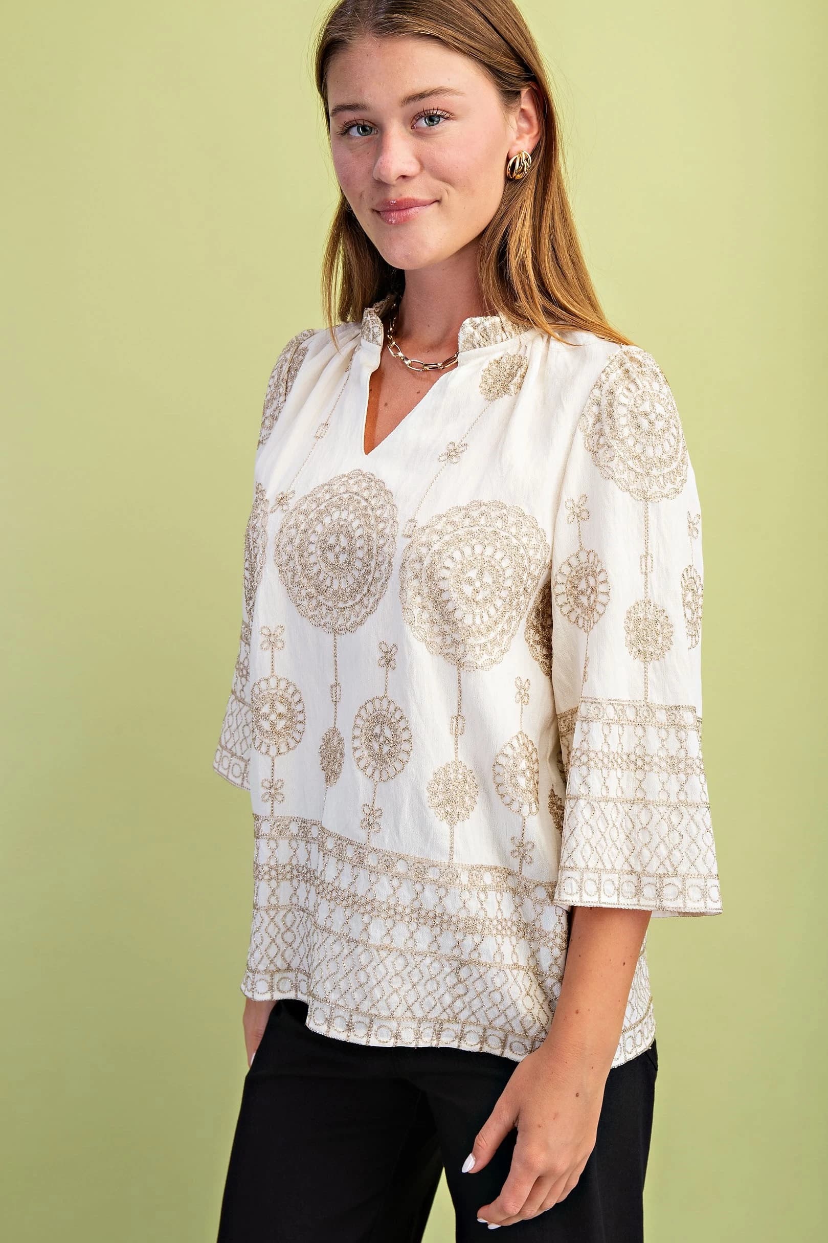 Champagne Charm Embroidered Blouse