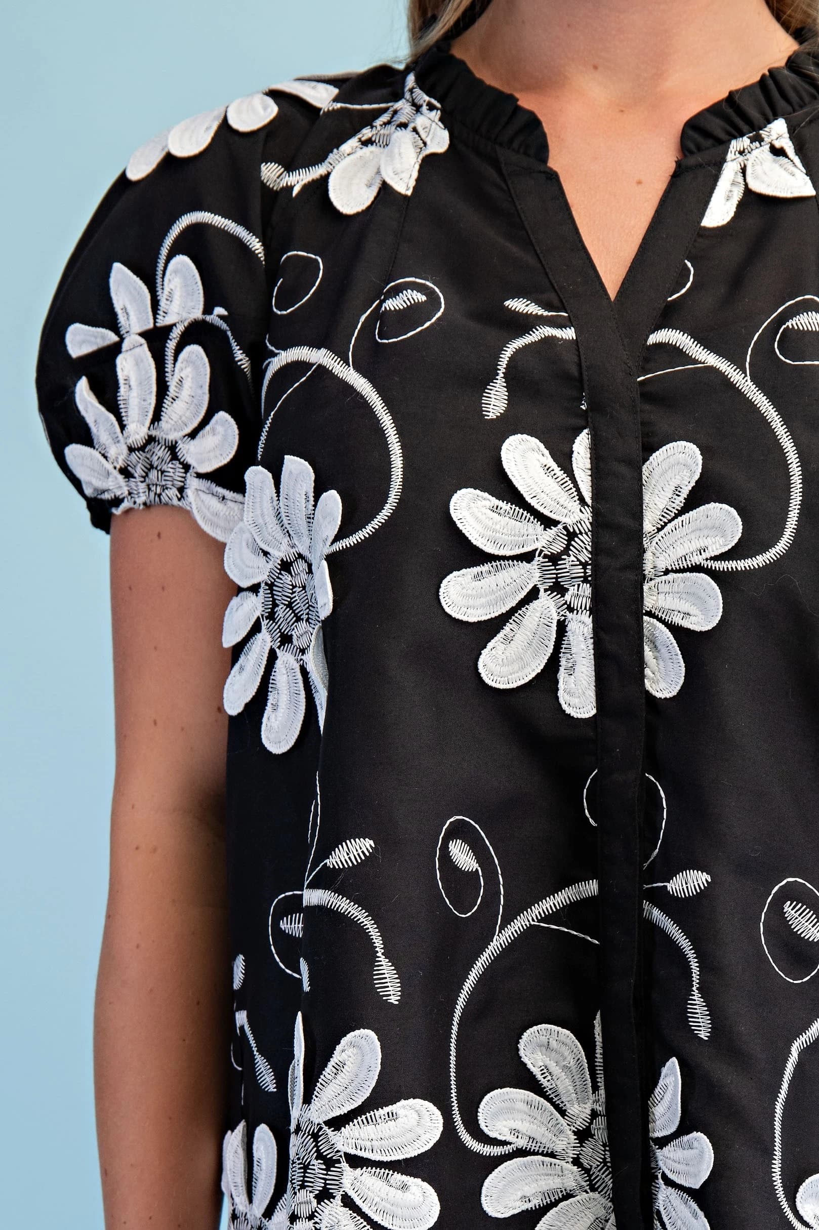 Midnight Daisy Embroidered Top