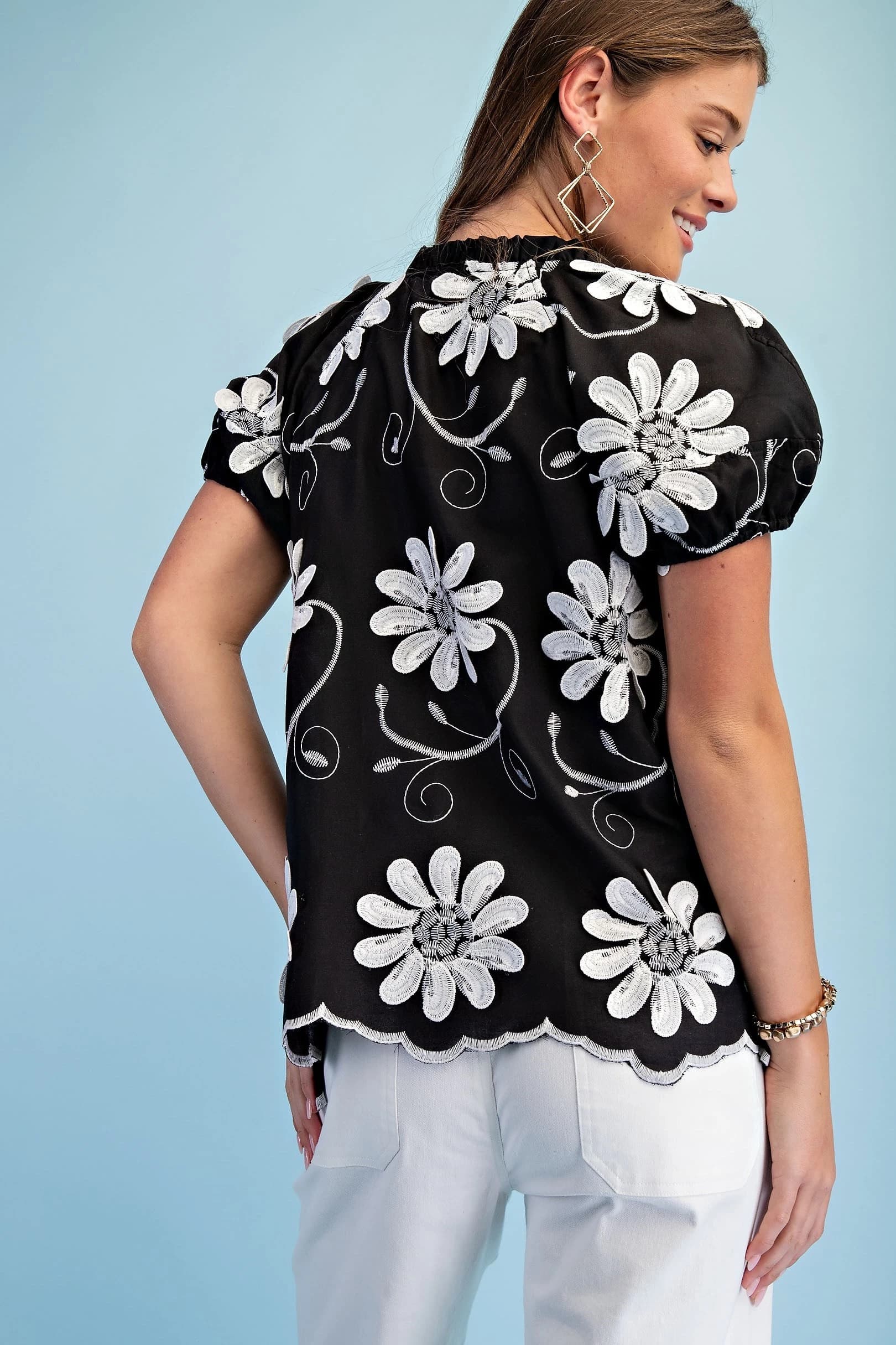 Midnight Daisy Embroidered Top