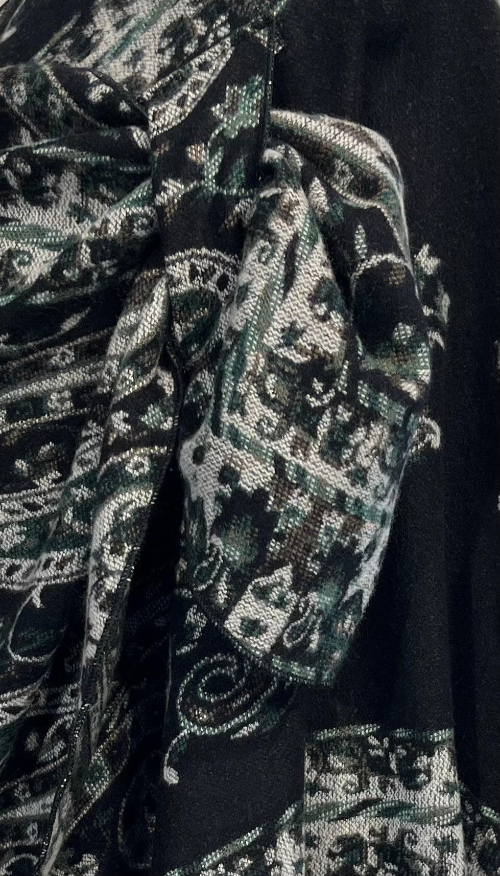 Black, Taupe & Green Reversible Cashmere Shawl