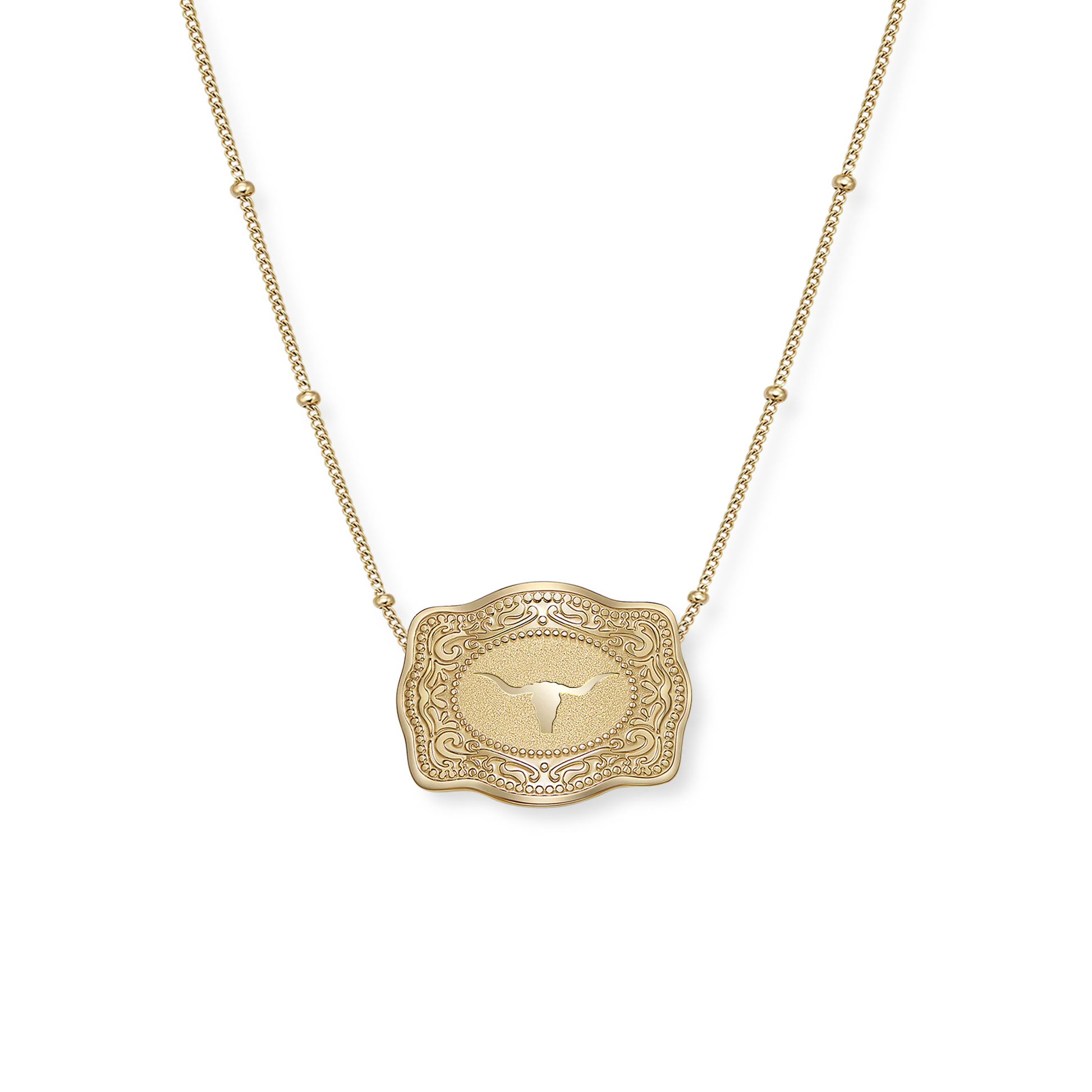 SpurWest Mini Belt Buckle Necklace (Longhorn) - Gold