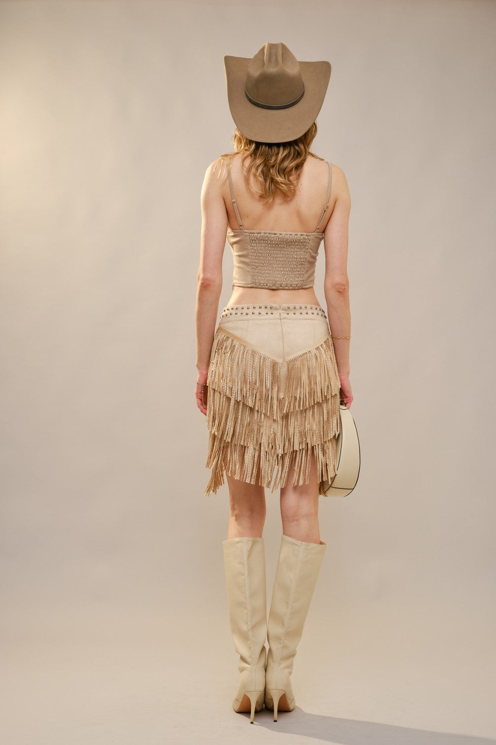 Metal Studs Layered Fringe Skirt