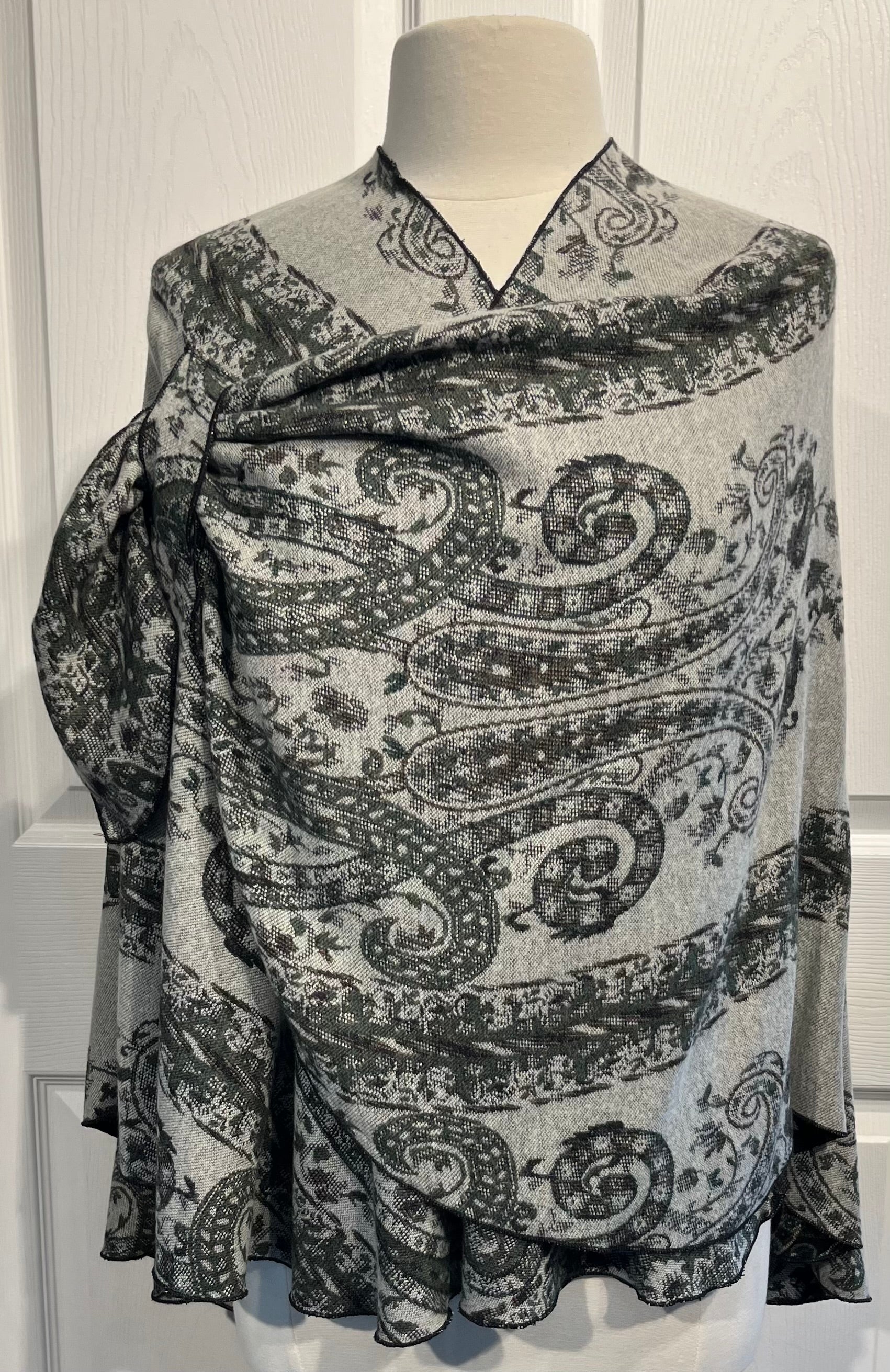 Black, Taupe & Green Reversible Cashmere Shawl