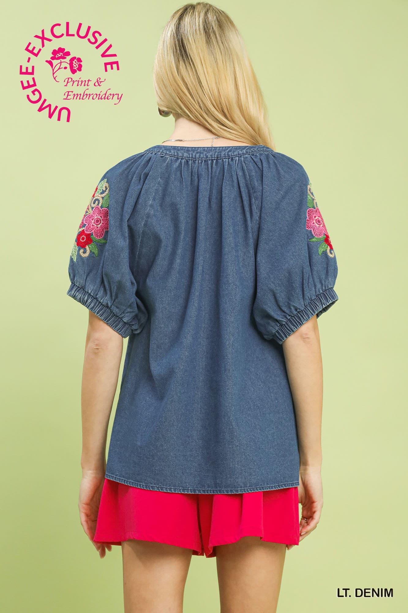 Blooming Denim Embroidered Top