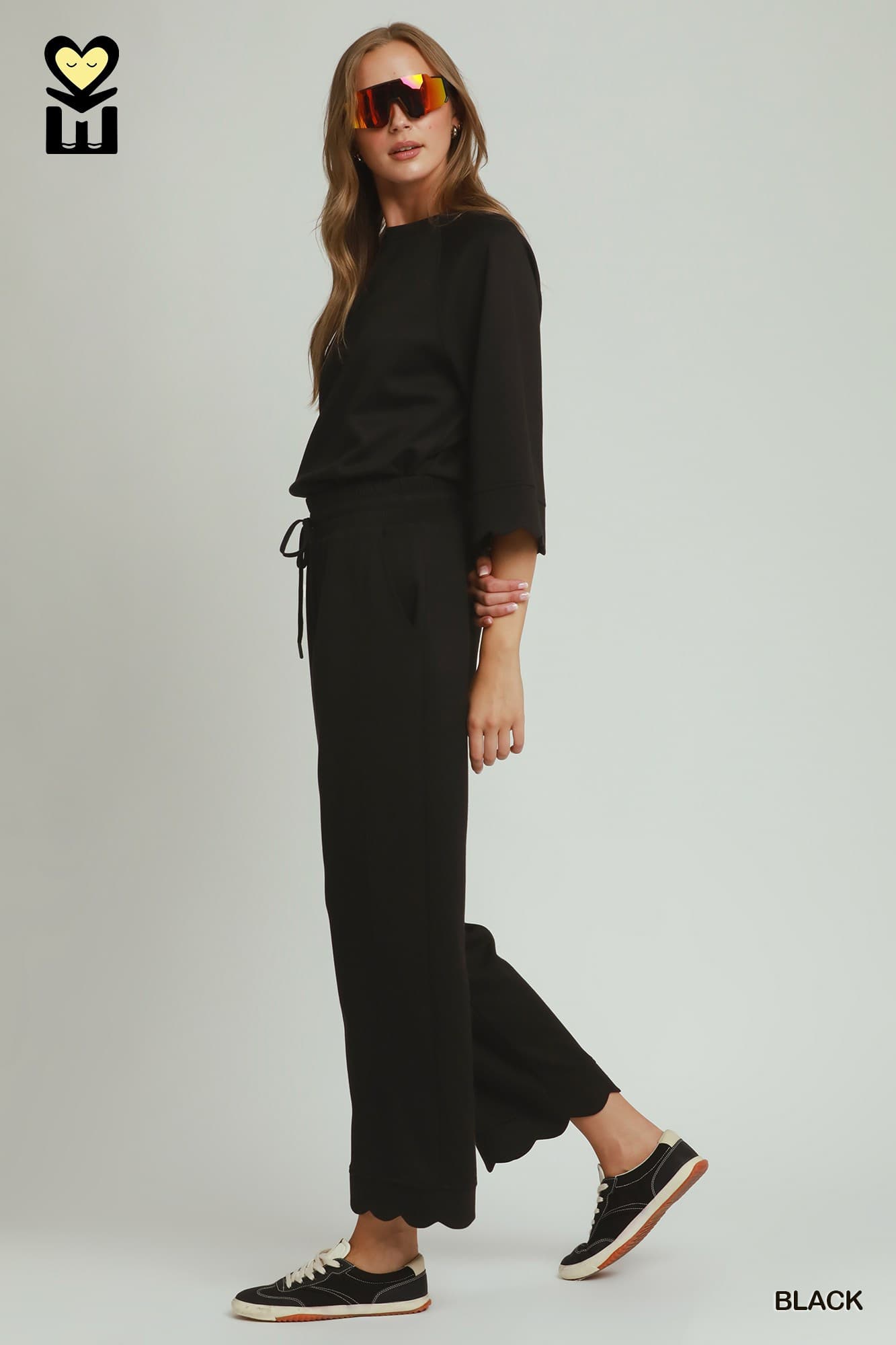Black LuxeKnit Scalloped Pant & Top Set