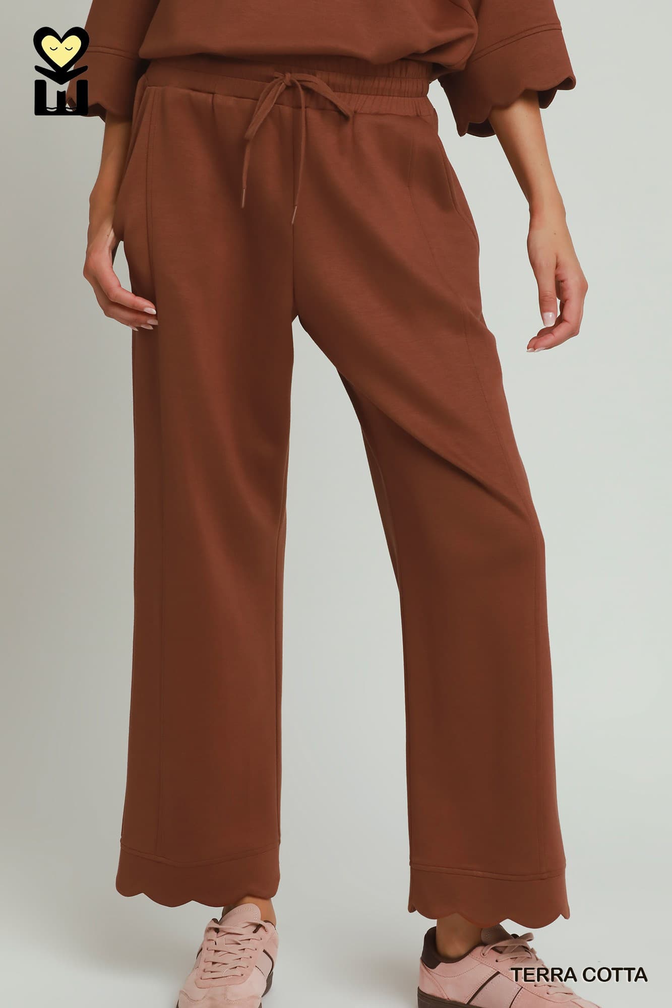 Terra Cotta LuxeKnit Scalloped Pant Set