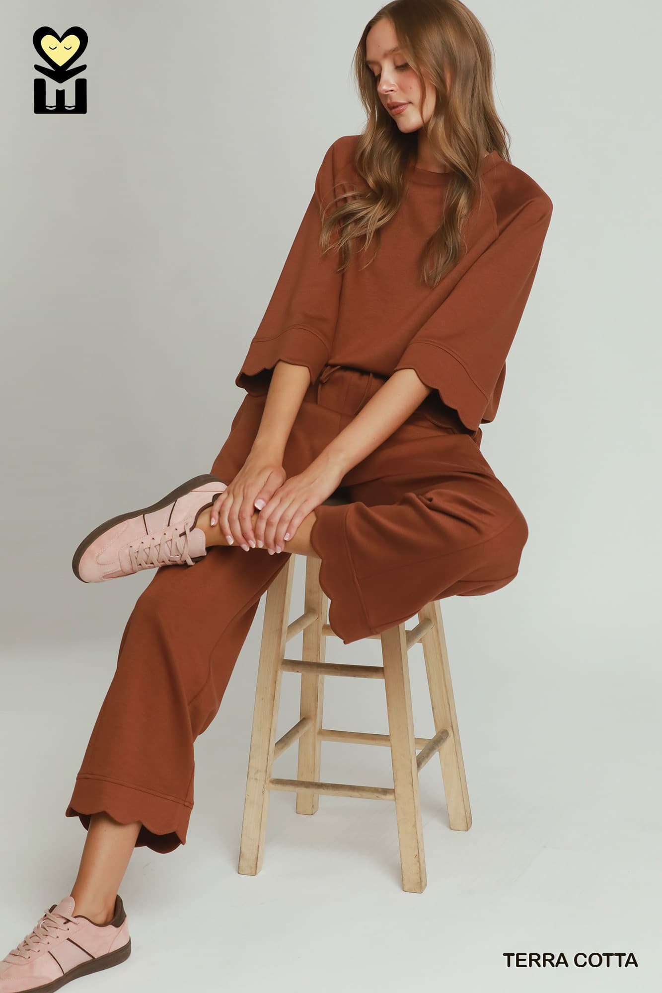 Terra Cotta LuxeKnit Scalloped Pant Set