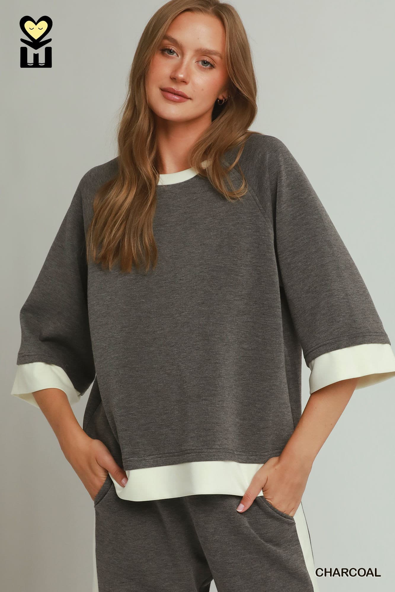 Charcoal Grey/Cream Color Block LuxeKnit Lounge Set