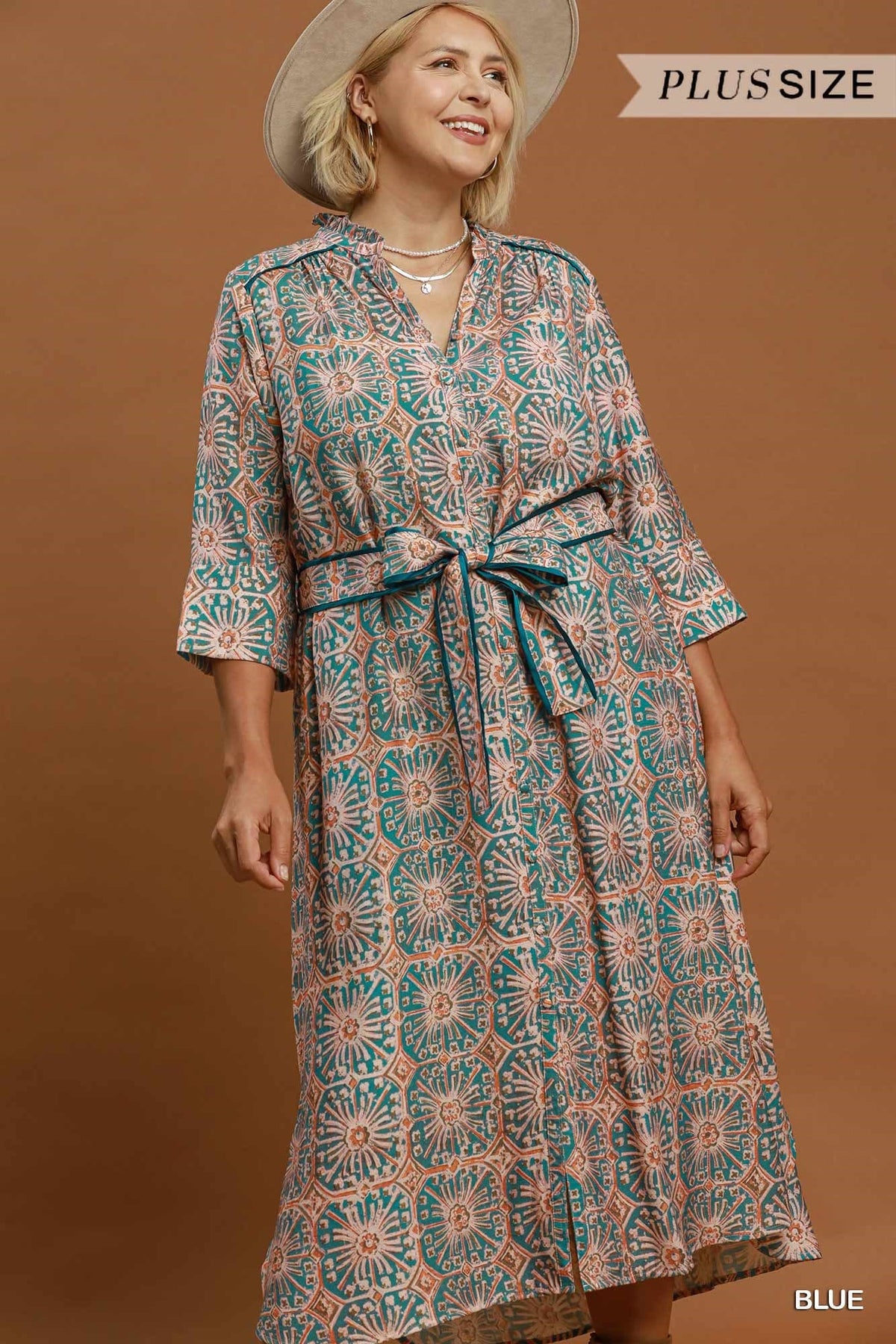 Teal Mosaic Midi Dress