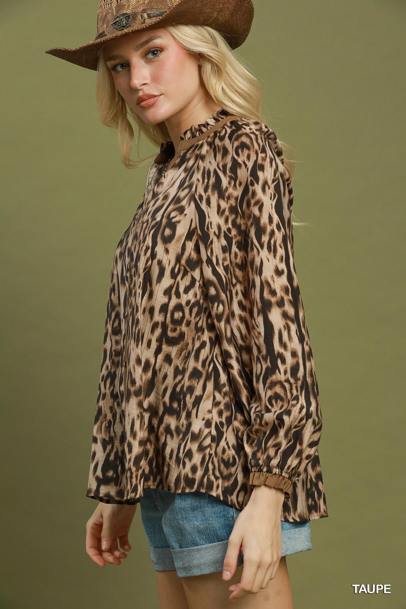 Wild Instinct Taupe Animal Print Blouse