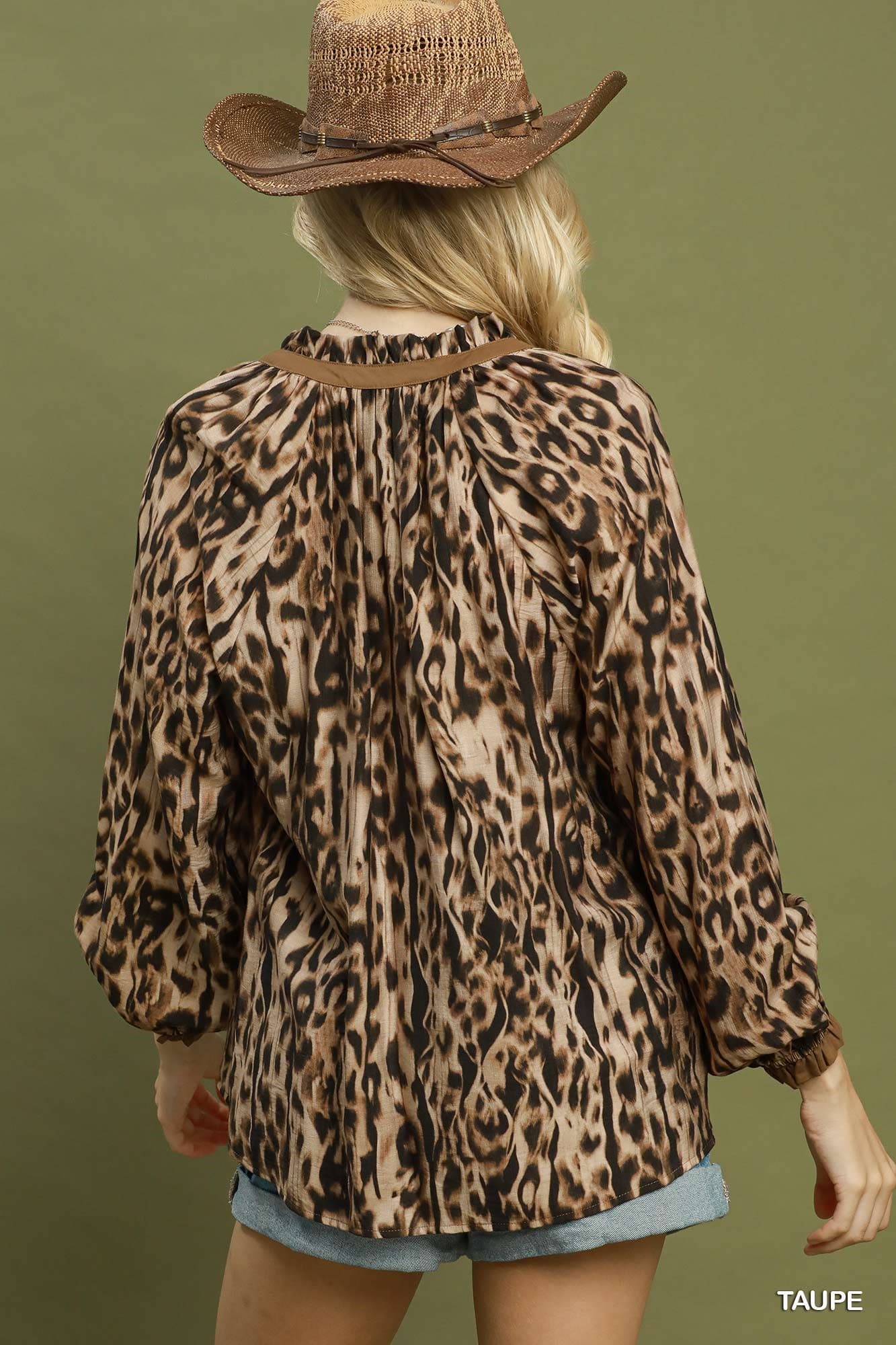 Wild Instinct Taupe Animal Print Blouse
