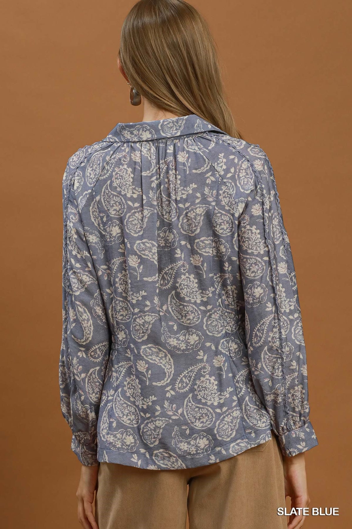 Slate Blue Paisley Peplum Blouse đź’™