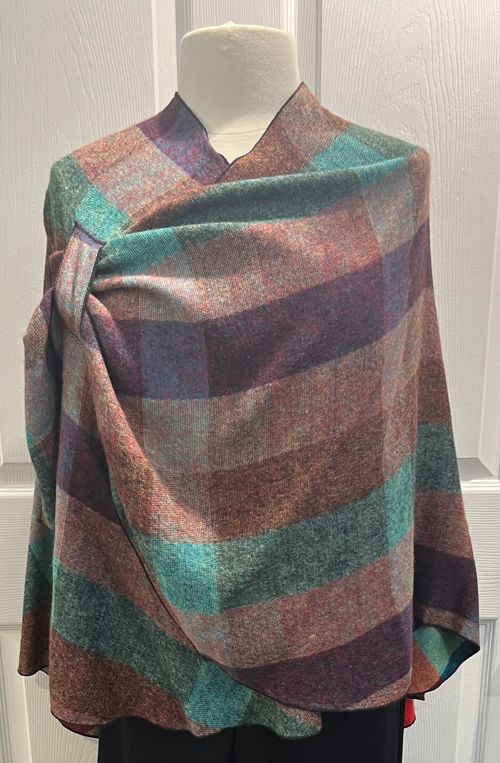Jewel Tone Checks Reversible Cashmere Shawl