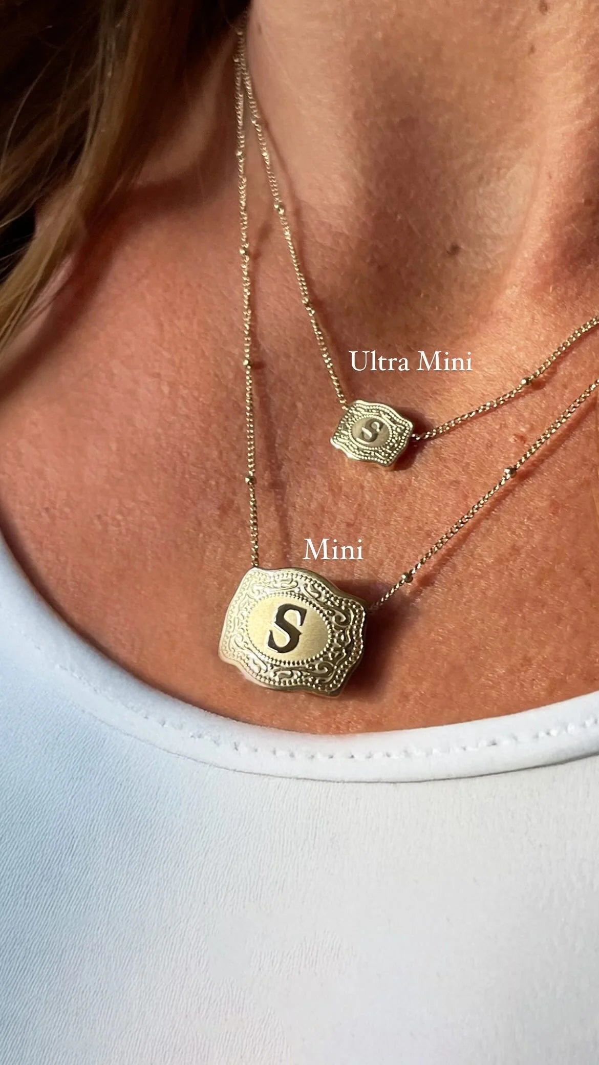 SpurWest Ultra Mini Belt Buckle Initial Necklace-Gold