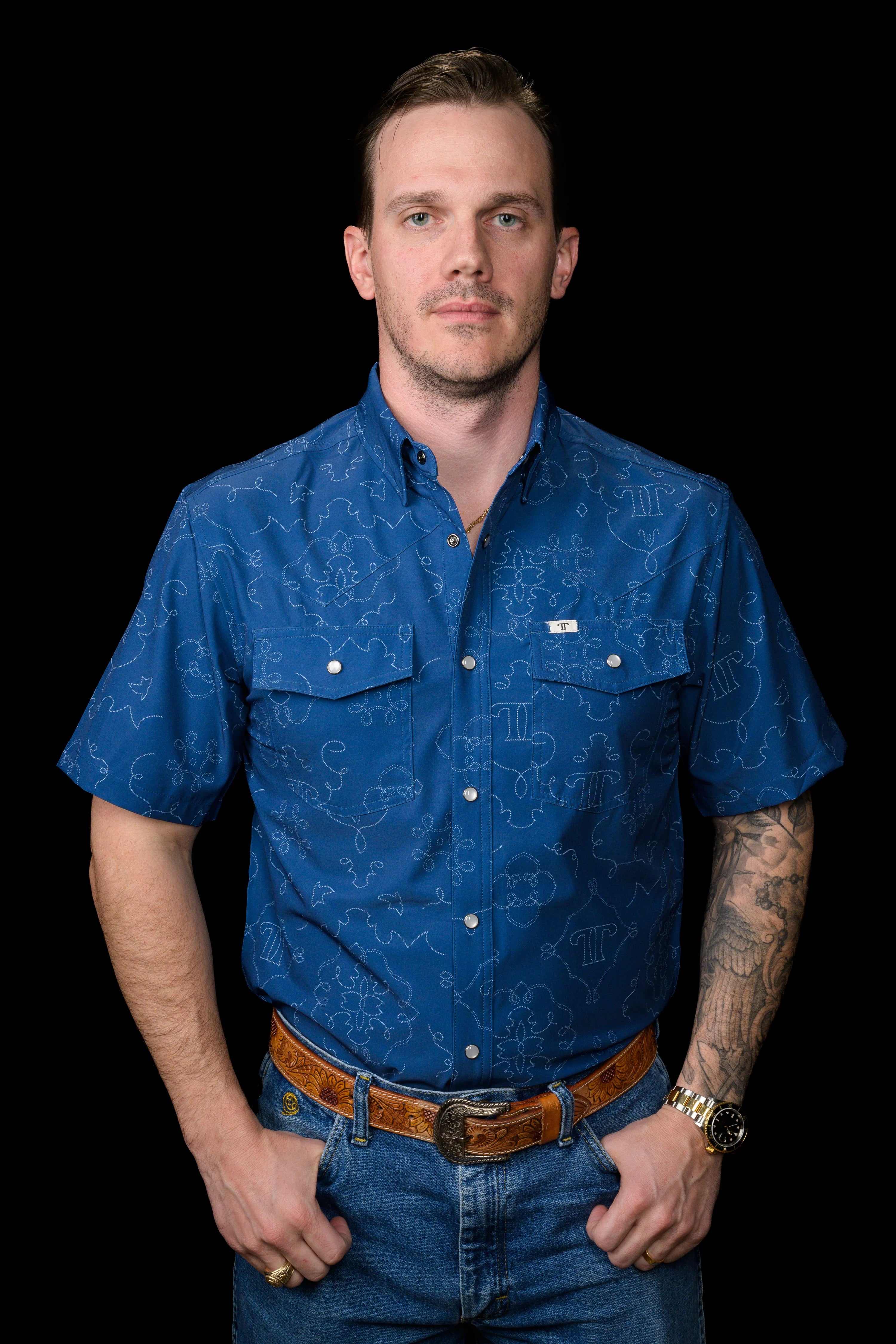 The Carson in Blue Short Sleeve Snap Shirt by Ferrell
