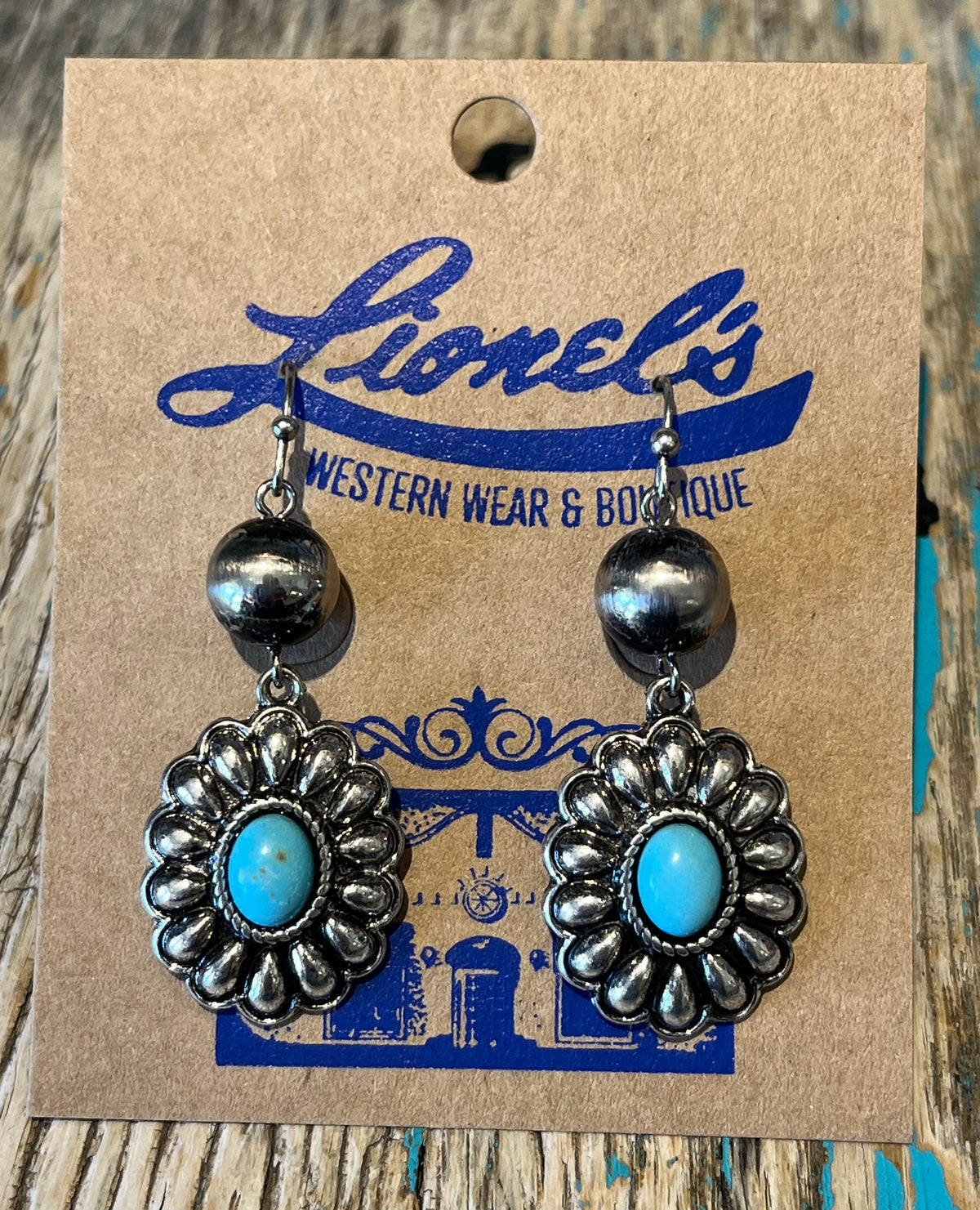 Western-Inspired Turquoise Look Concho Earrings