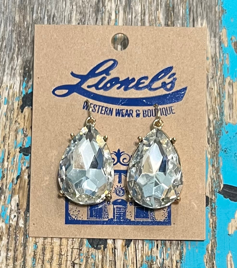 Clear on Gold Faceted Teardrop Crystal Earrings