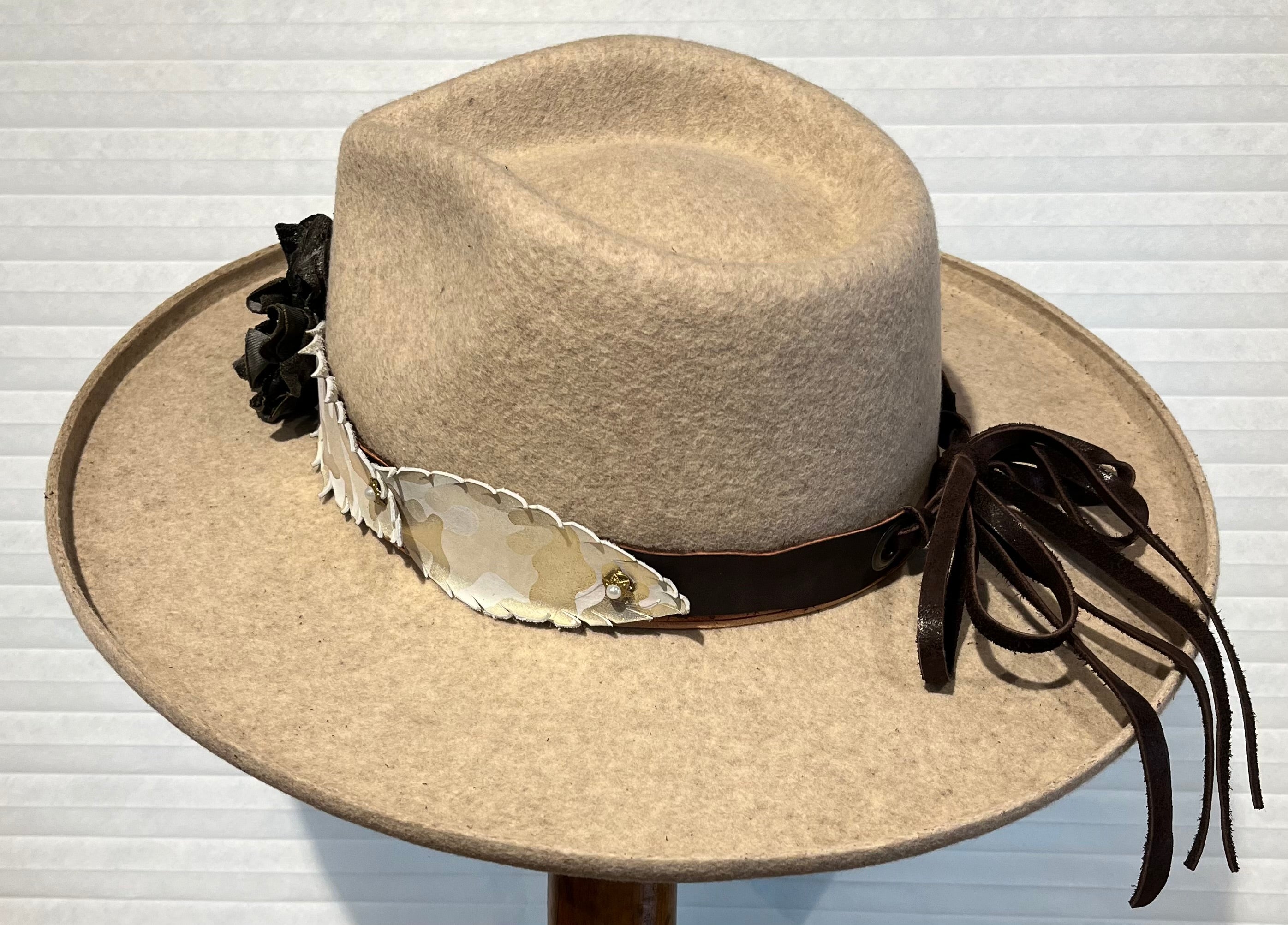 One of a Kind Women's Fancy Hat Band/Champagne/Black Rose