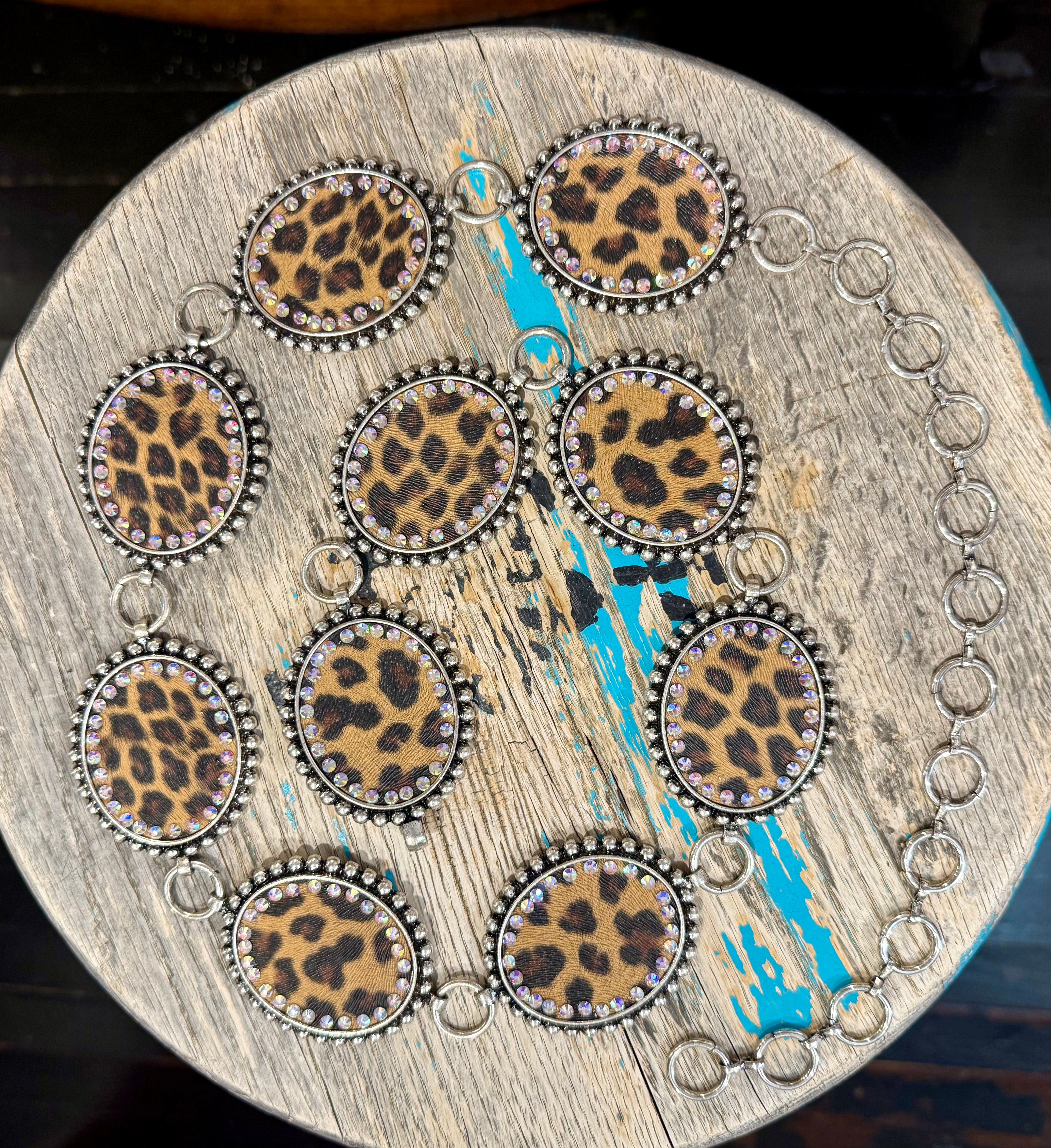 Leopard Concho Link Belt w/ Crystal Accent