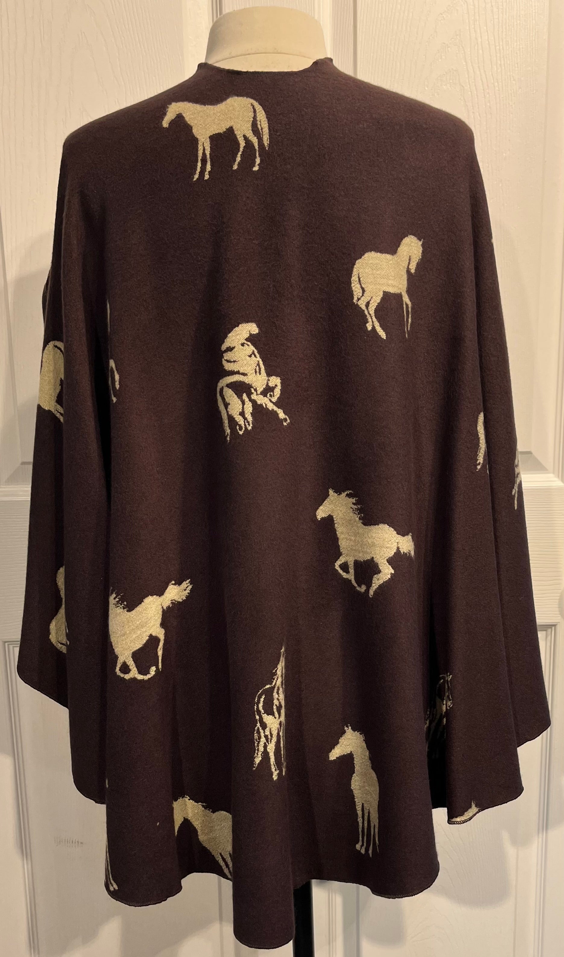 Tan Horses on Chocolate Reversible Cashmere Shawl