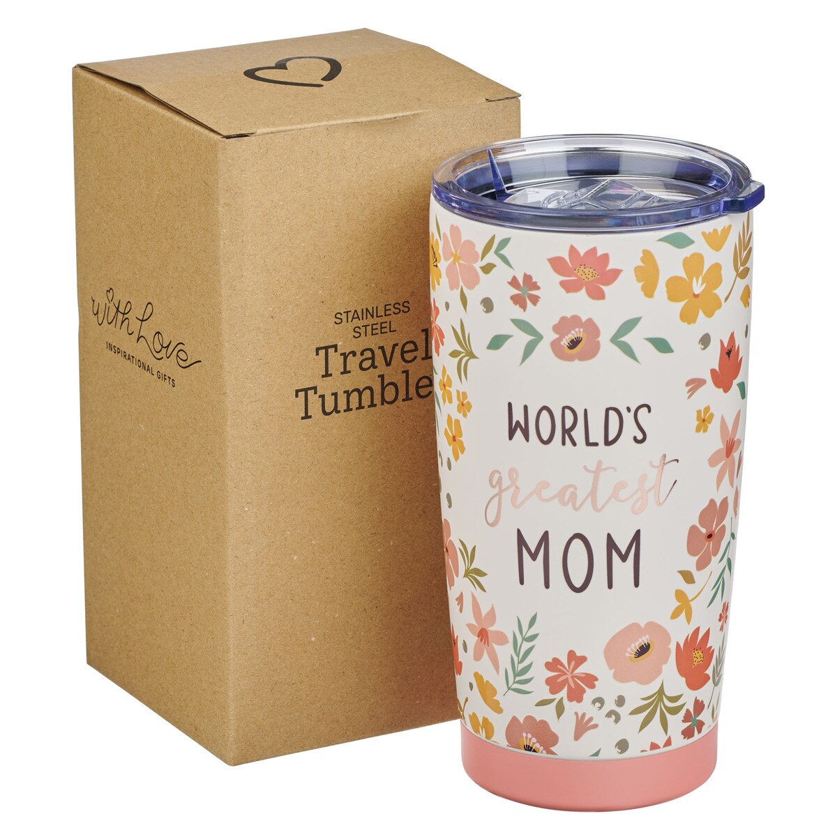 World's Greatest Mom Peach Floral Stainless Steel Tumbler