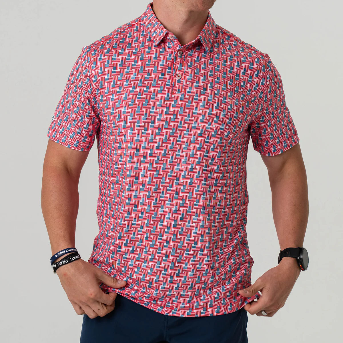 Performance Polo by Burlebo- American Flag Print