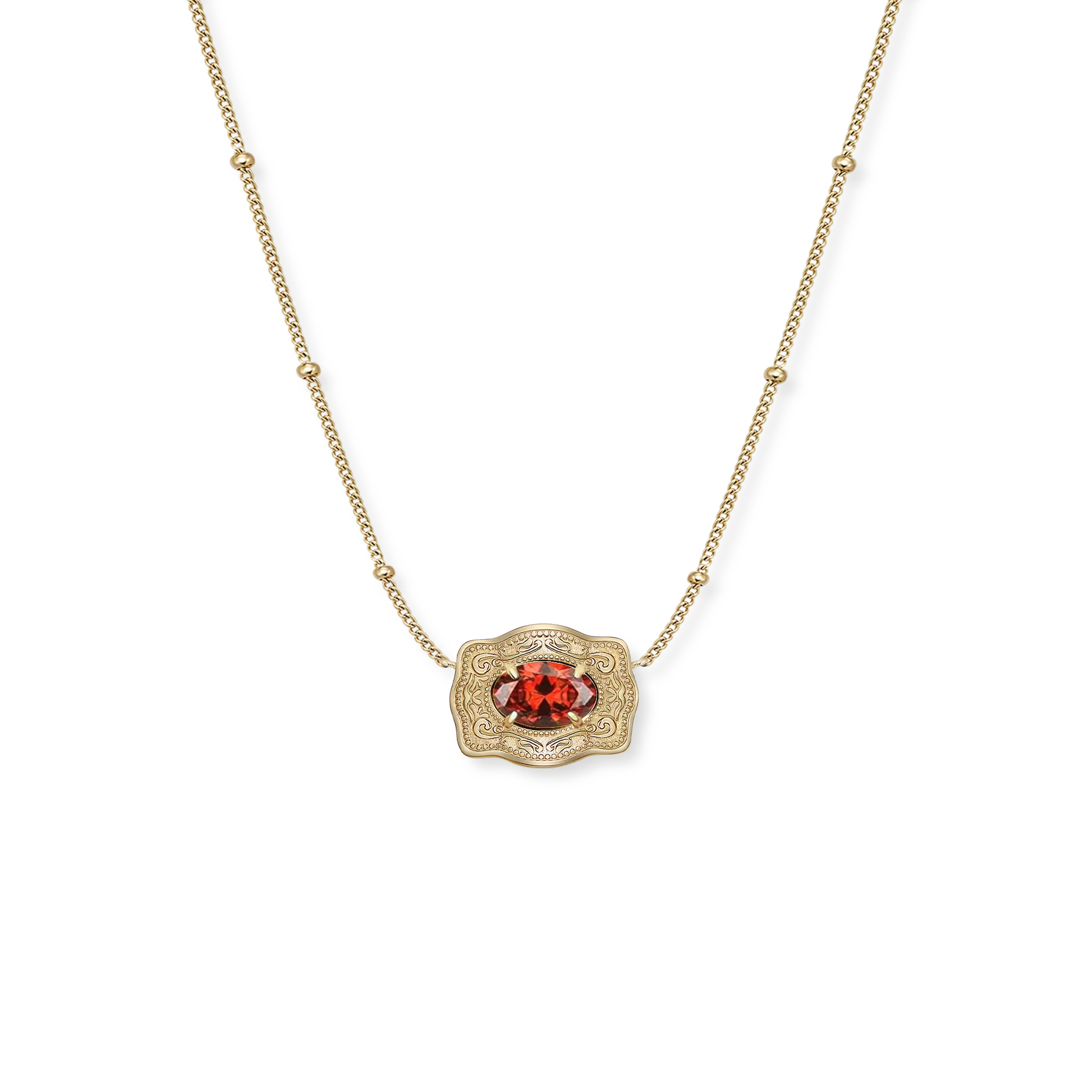 SpurWest Ultra Mini Belt Buckle Birthstone Necklace - Gold - January