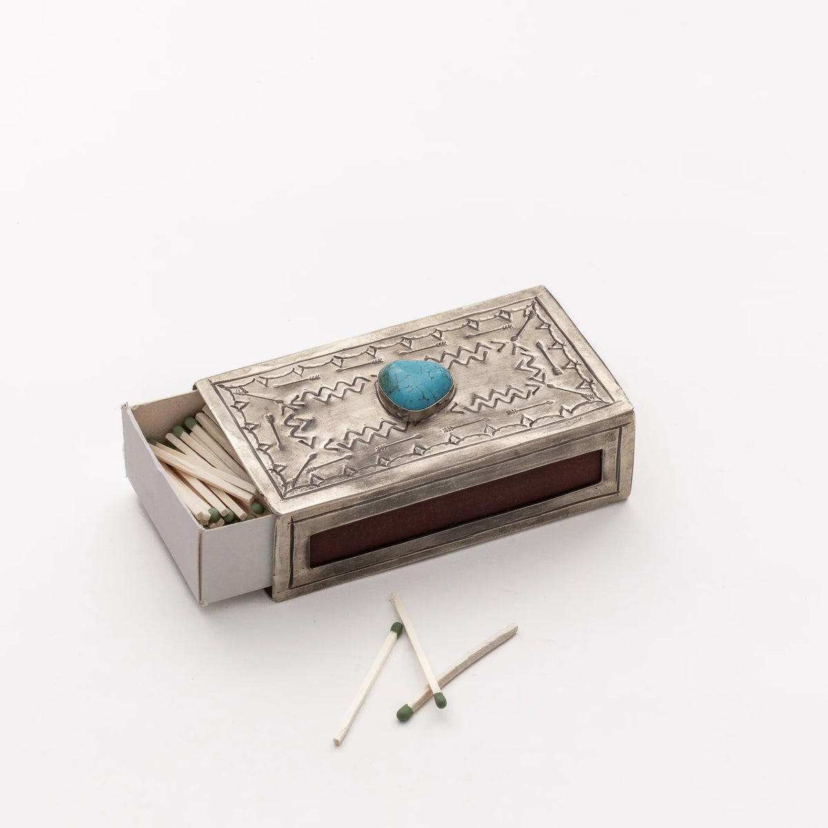 Large Stamped Matchbox Cover with Turquoise