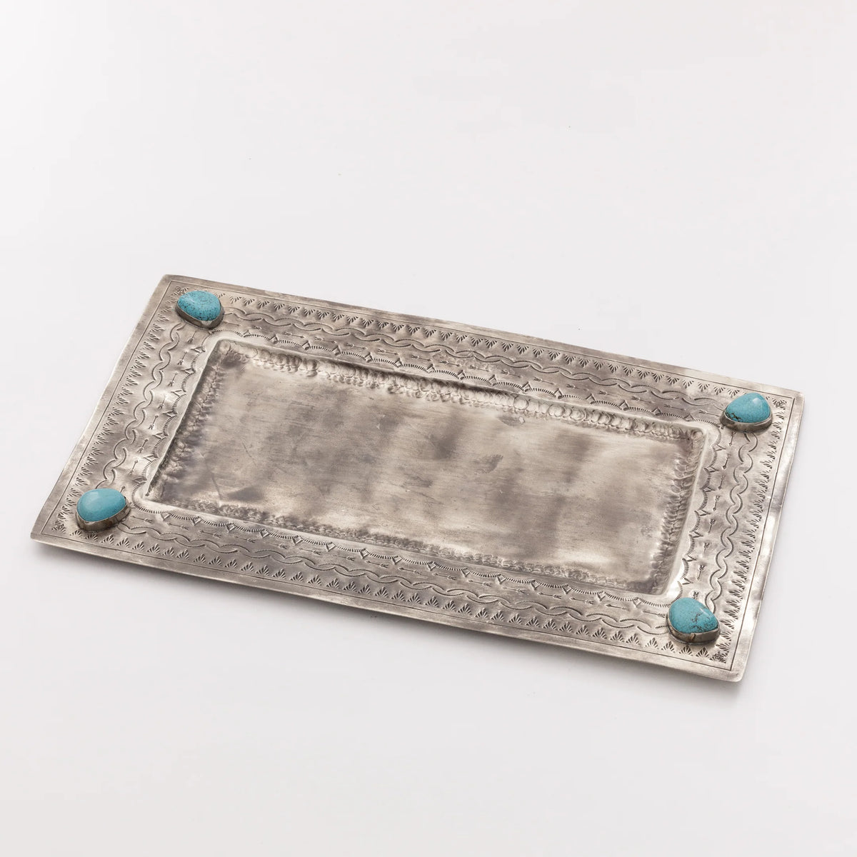 Heirloom Silver & Turquoise Large Stamped Statement Tray