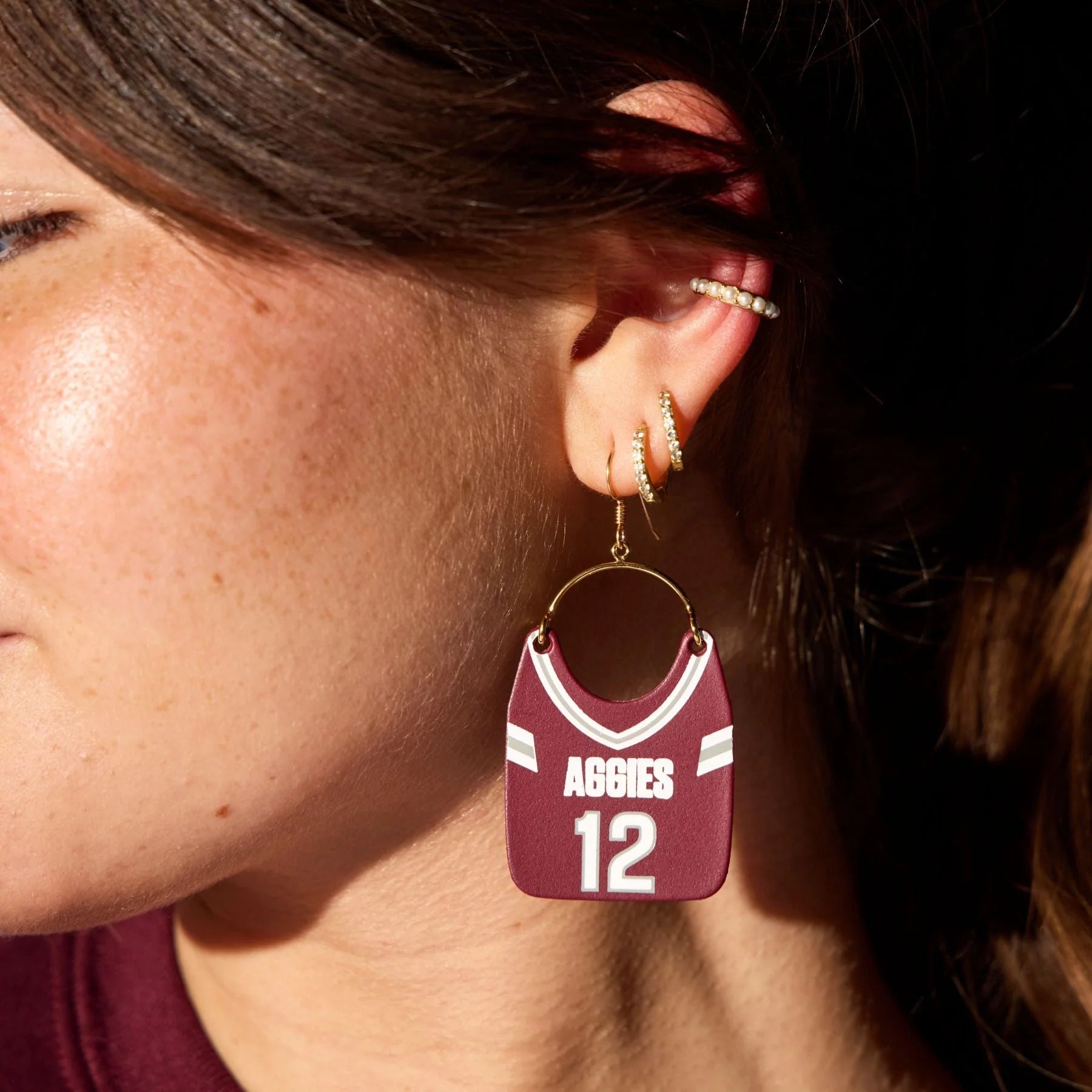 Maroon Texas A&M Aggie Jersey Earrings