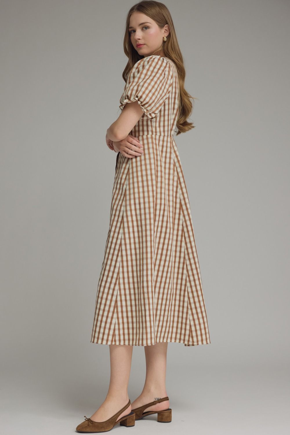 Caramel Gingham Midi Dress 🤎