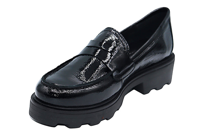 ERIC MICHAEL Black SALINA CRINKLE PATENT LUG PLATFORM LOAFER