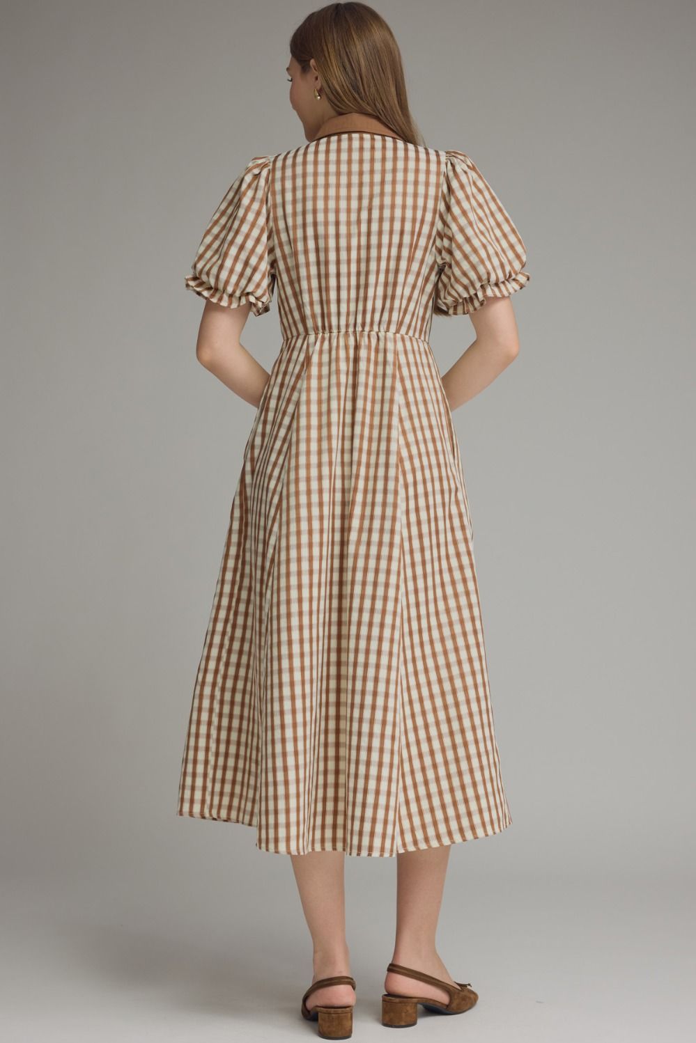 Caramel Gingham Midi Dress 🤎