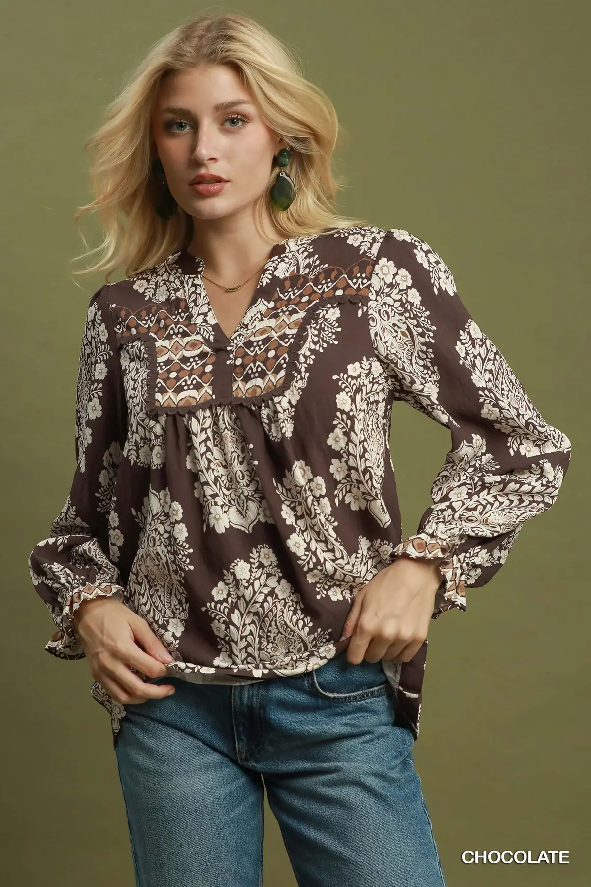 Chocolate Paisley Yoke Blouse 🤎