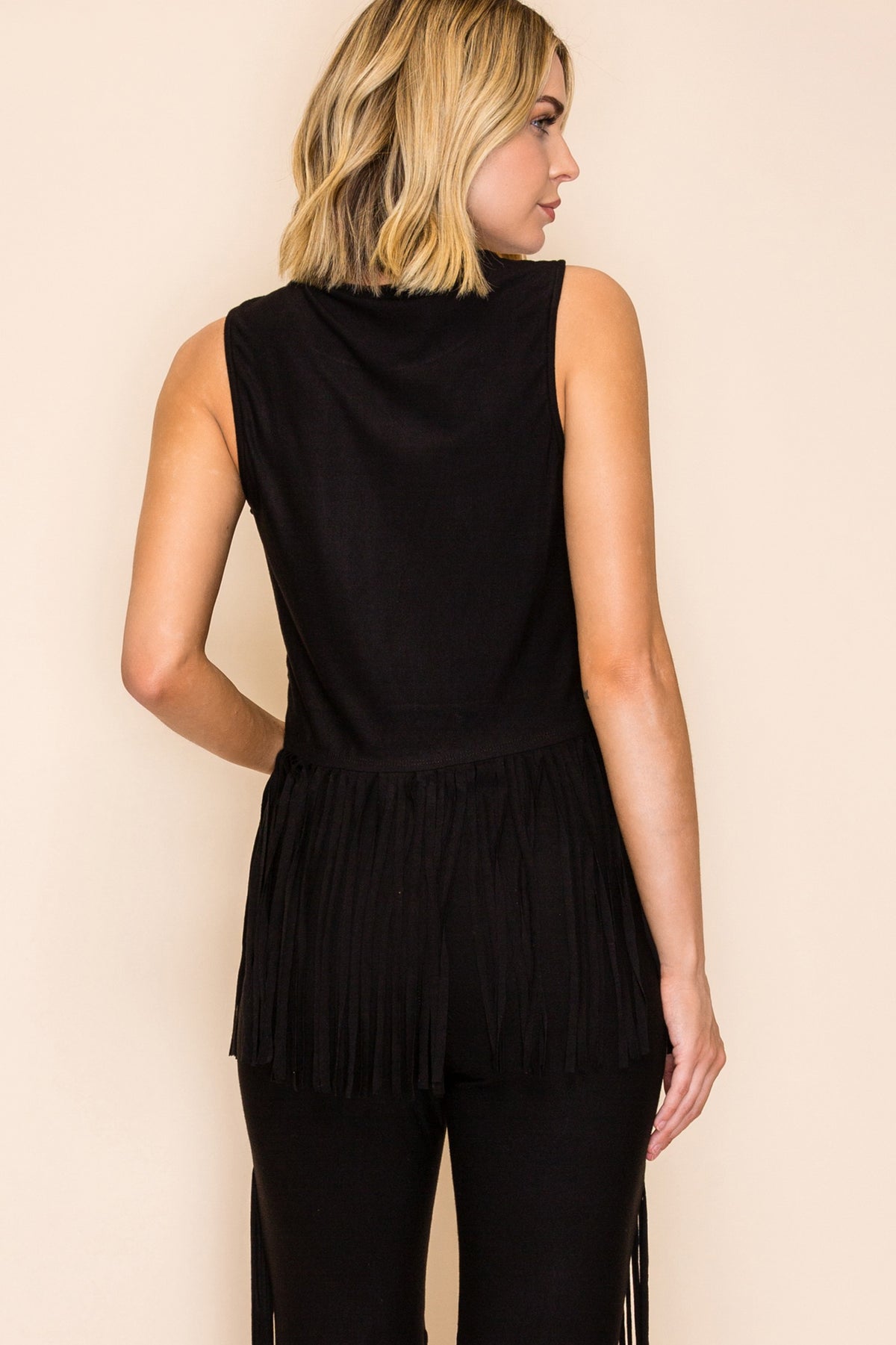 Black Studded Fringe Tank Top