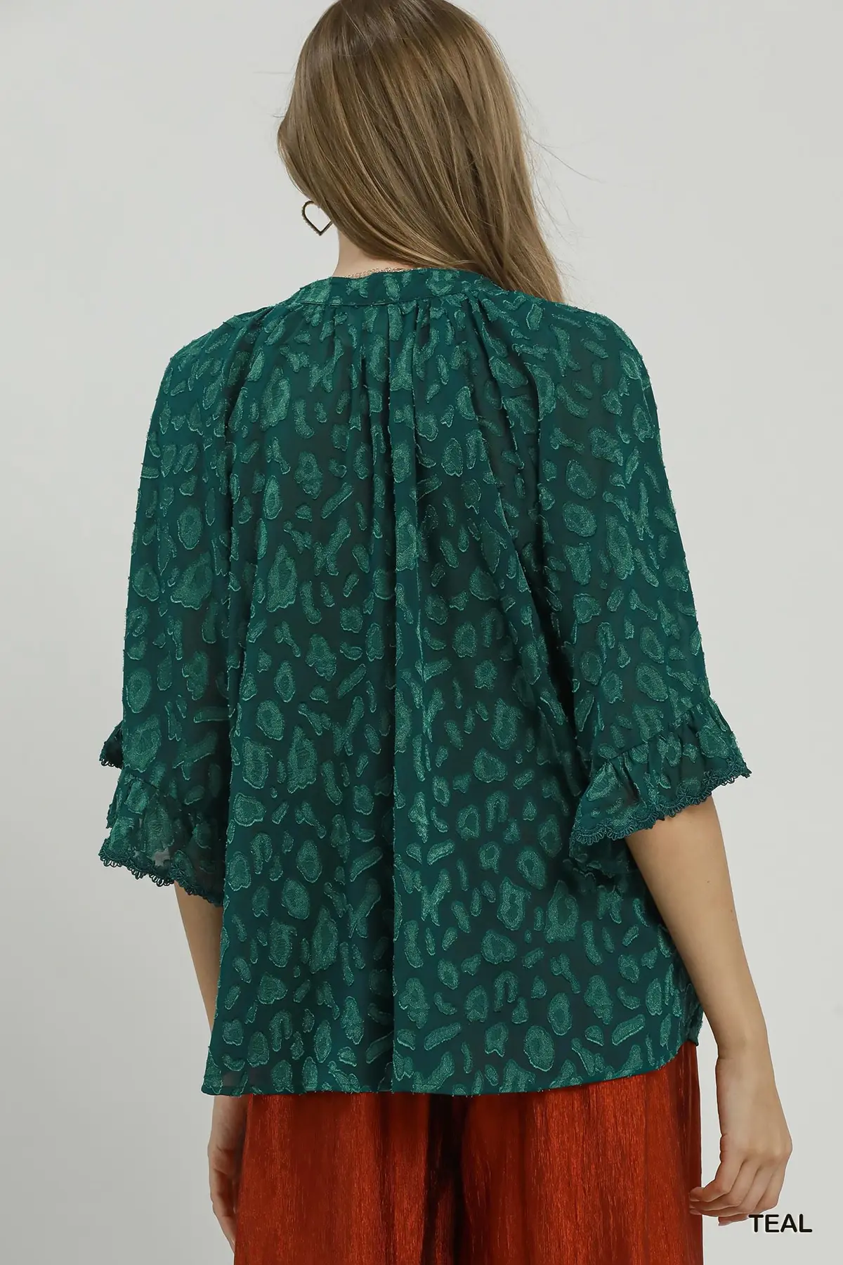 Teal Velvet Animal Print Blouse