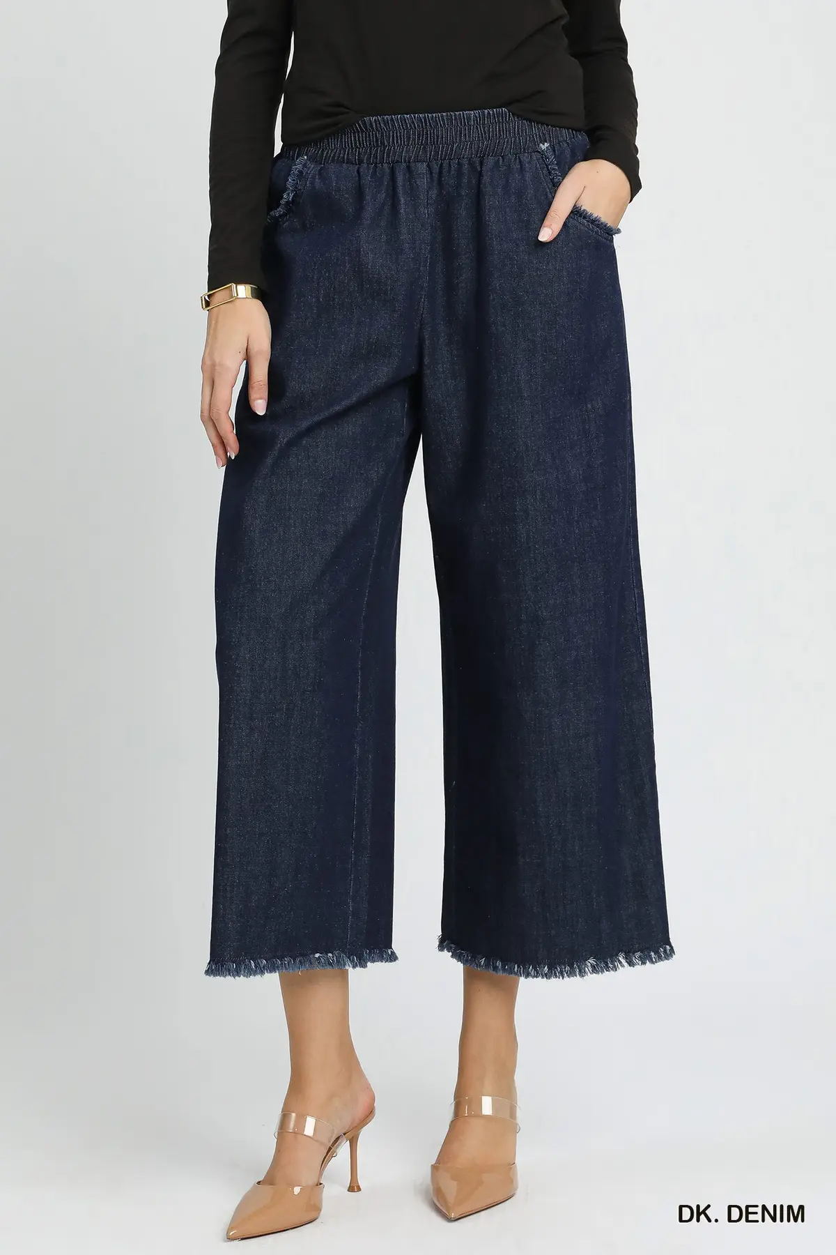 Frayed Hem Wide Leg Denim Pants đź‘–