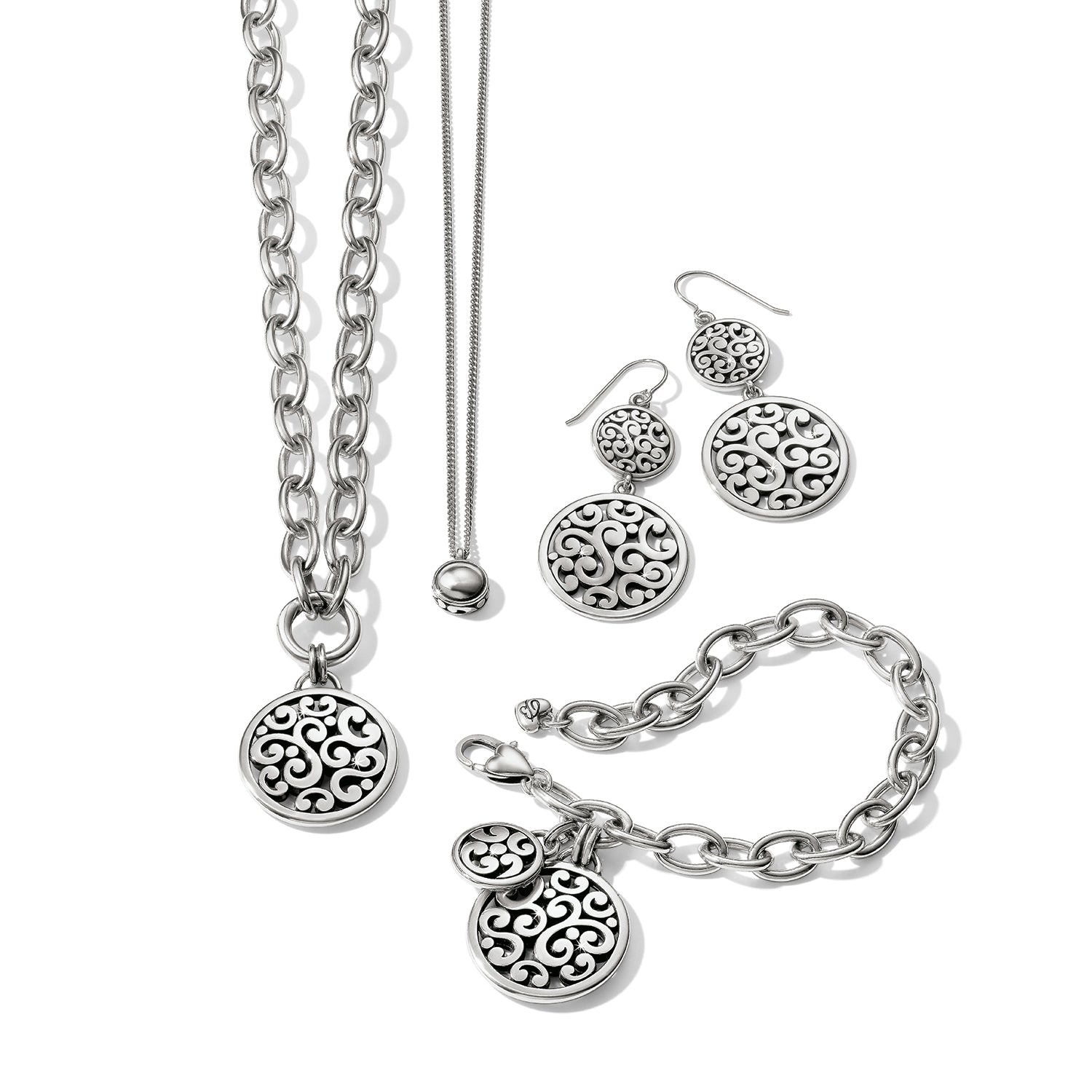 Contempo Medallion Duo French Wire Earrings - Silver