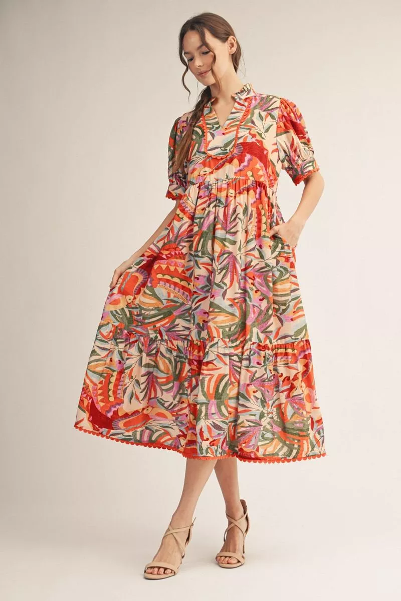 Tropical Fiesta Tiered Midi Dress