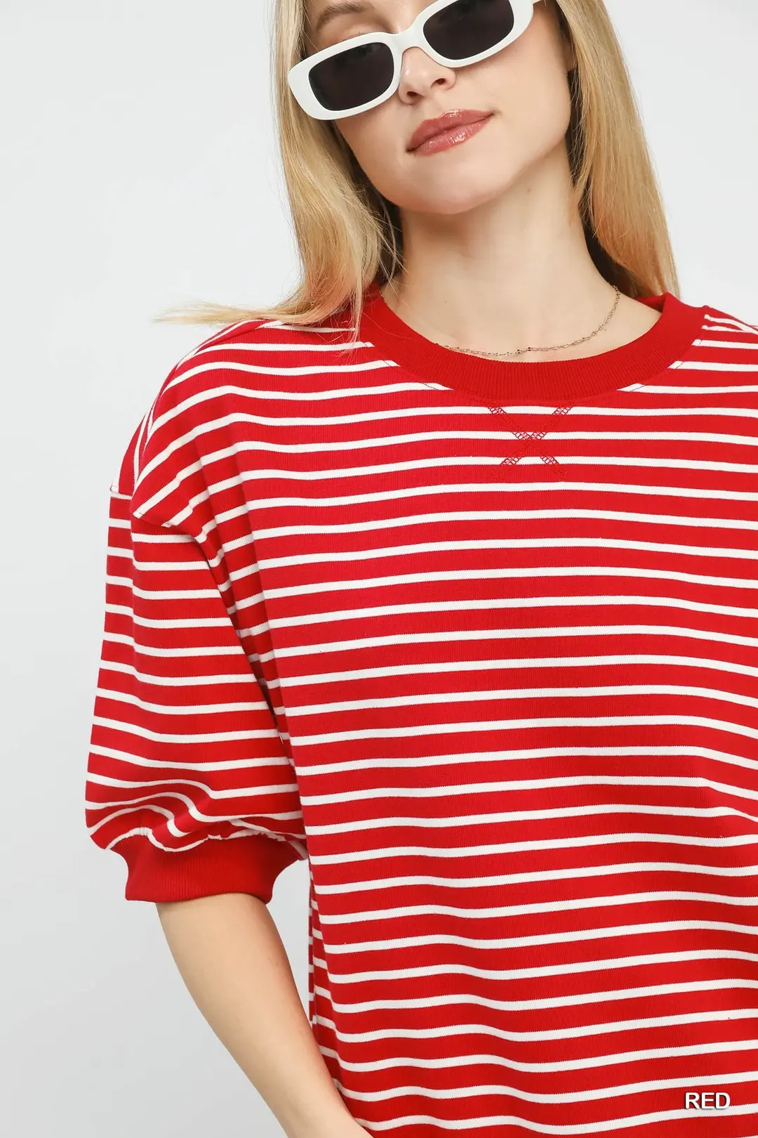 Red/White Striped Short Sleeve Pullover Top