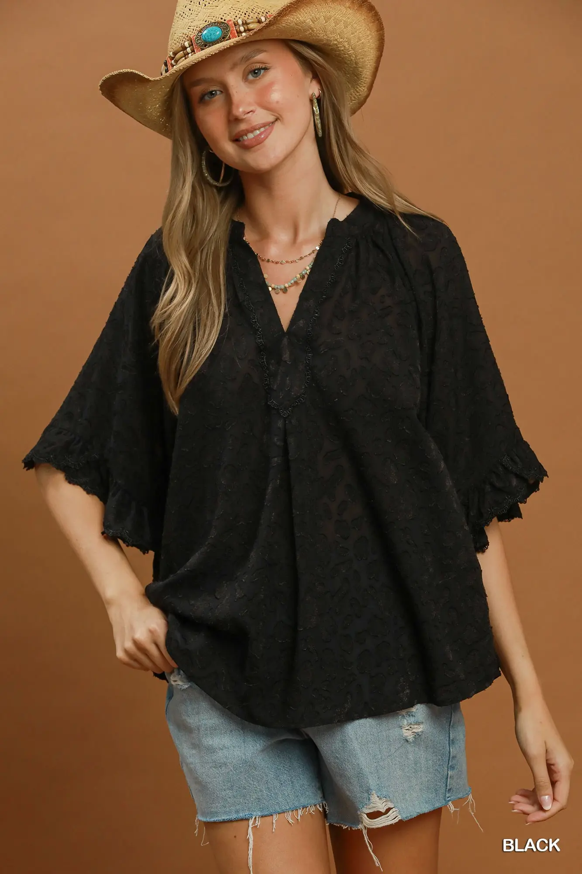 Black Velvet Animal Print Blouse