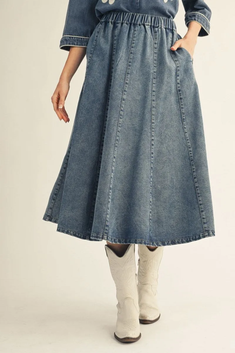 Prairie Blue Denim Midi Skirt