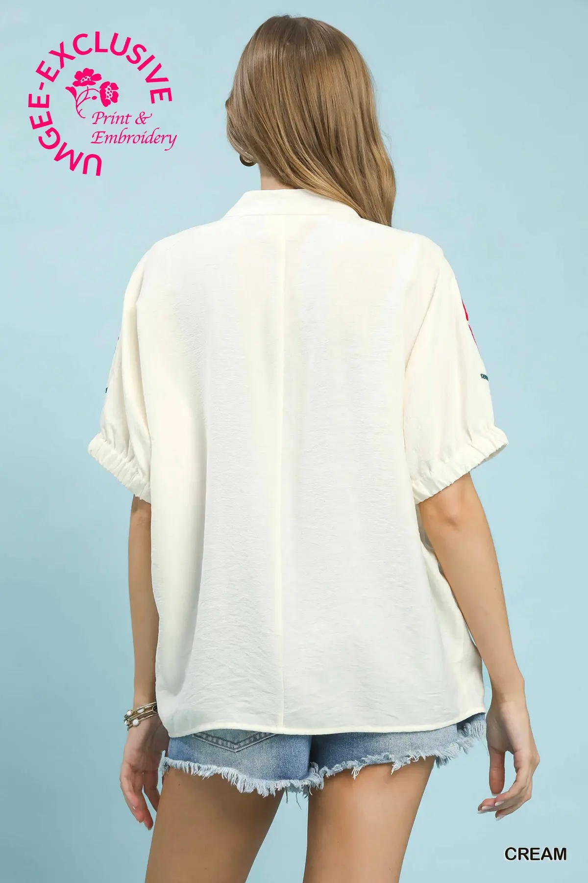 Fiesta Bloom Embroidered Puff Sleeve Top