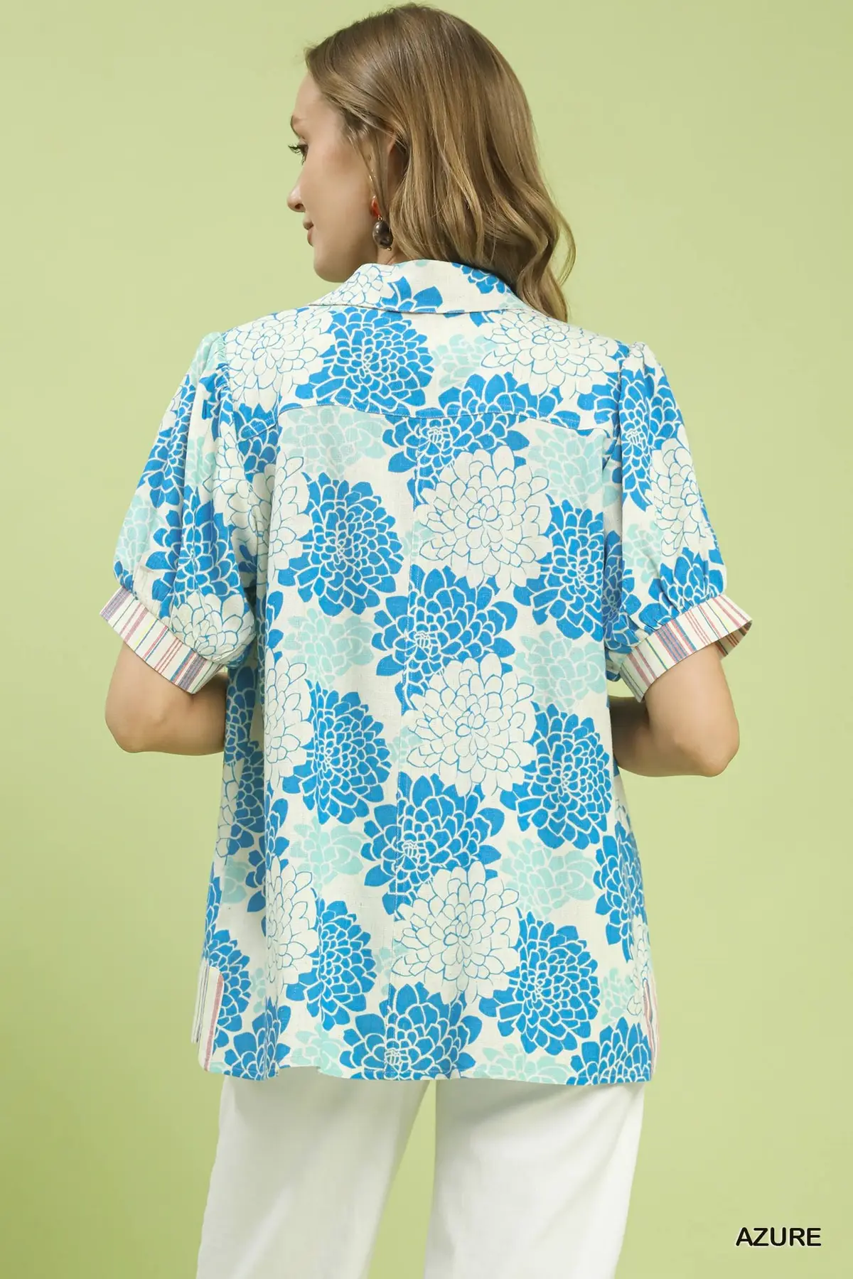Azure Blue Floral Collared Top