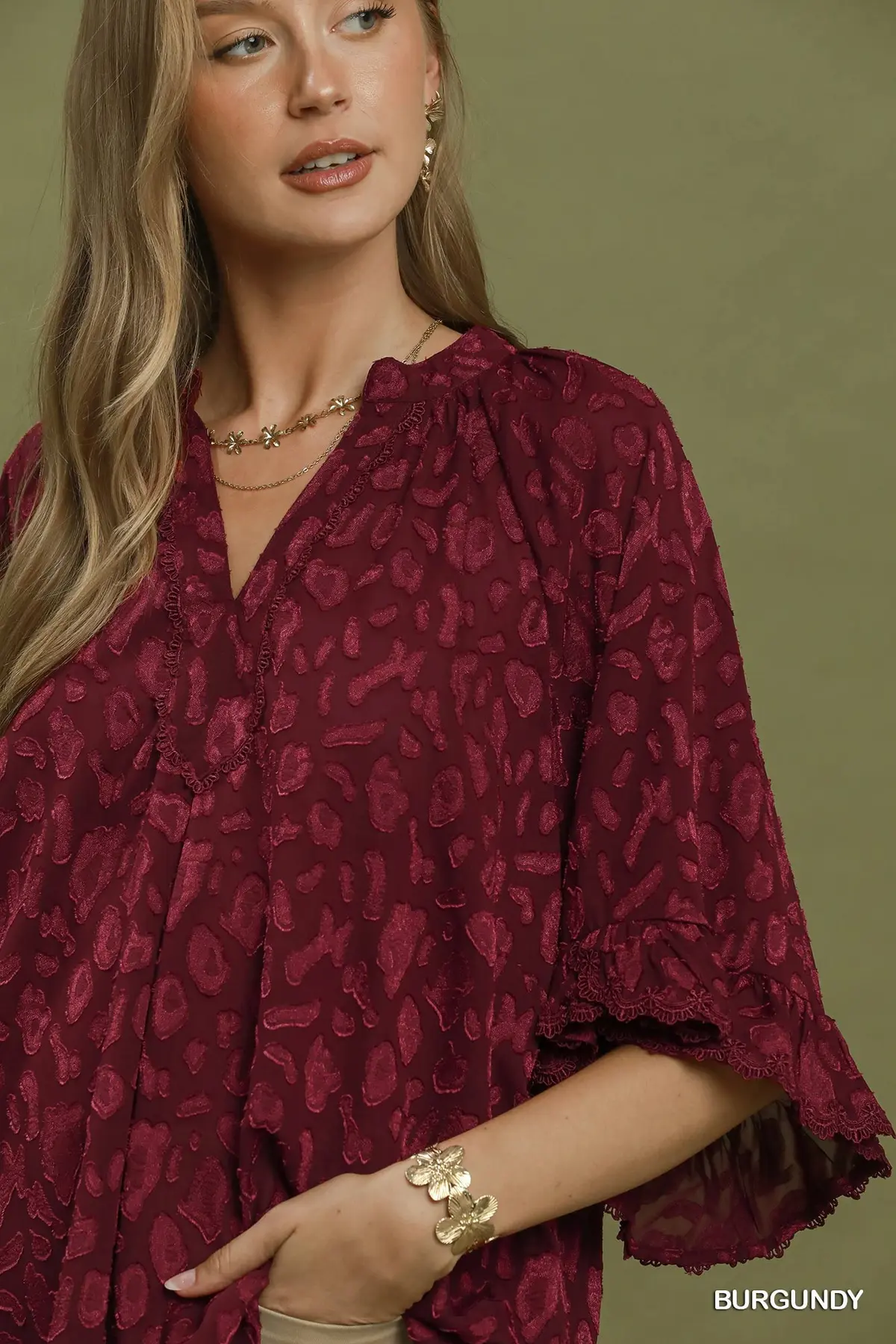 Merlot Velvet Animal Print Blouse