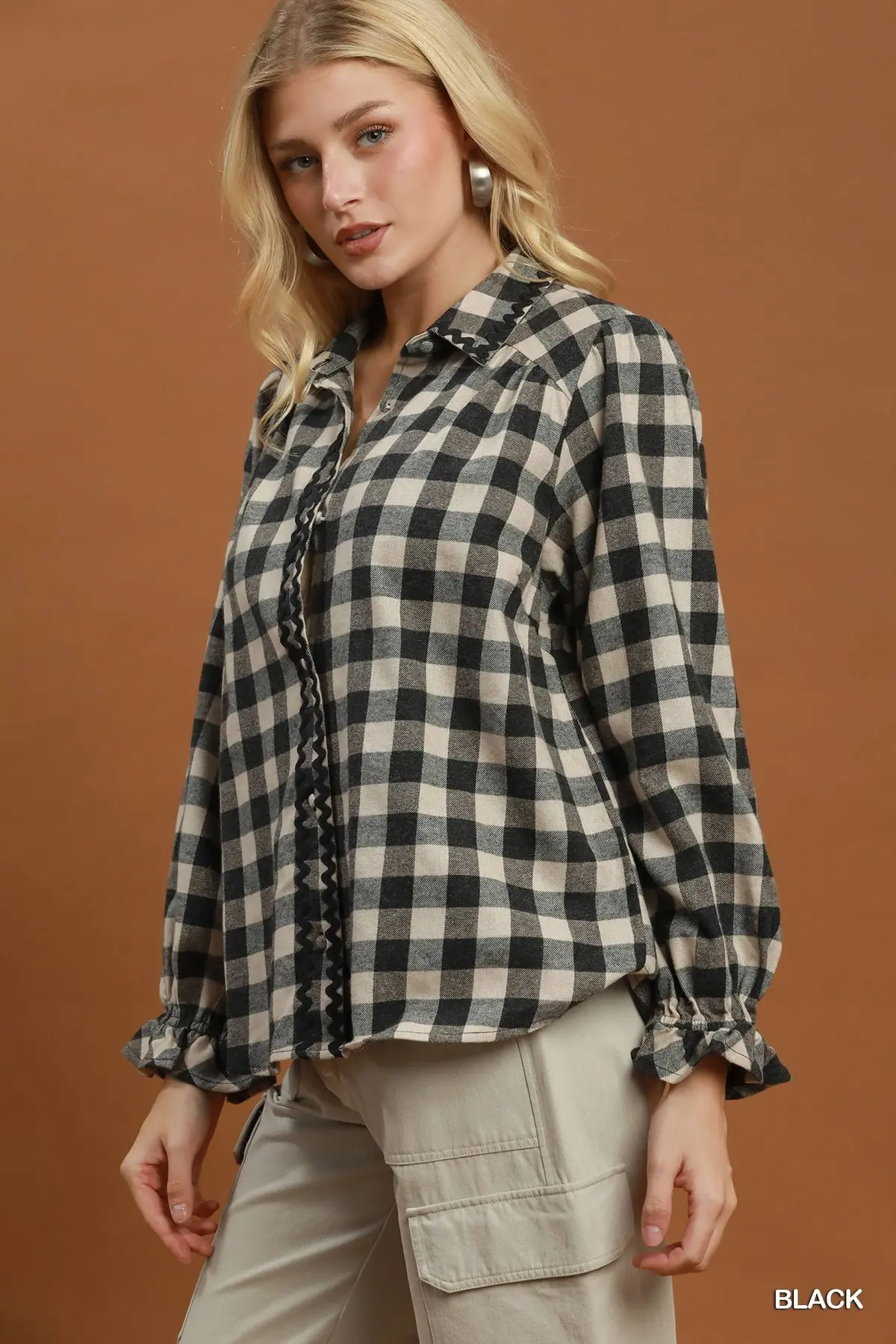 Black/Cream Gingham Charm Ric-Rac Trim Blouse đź–¤