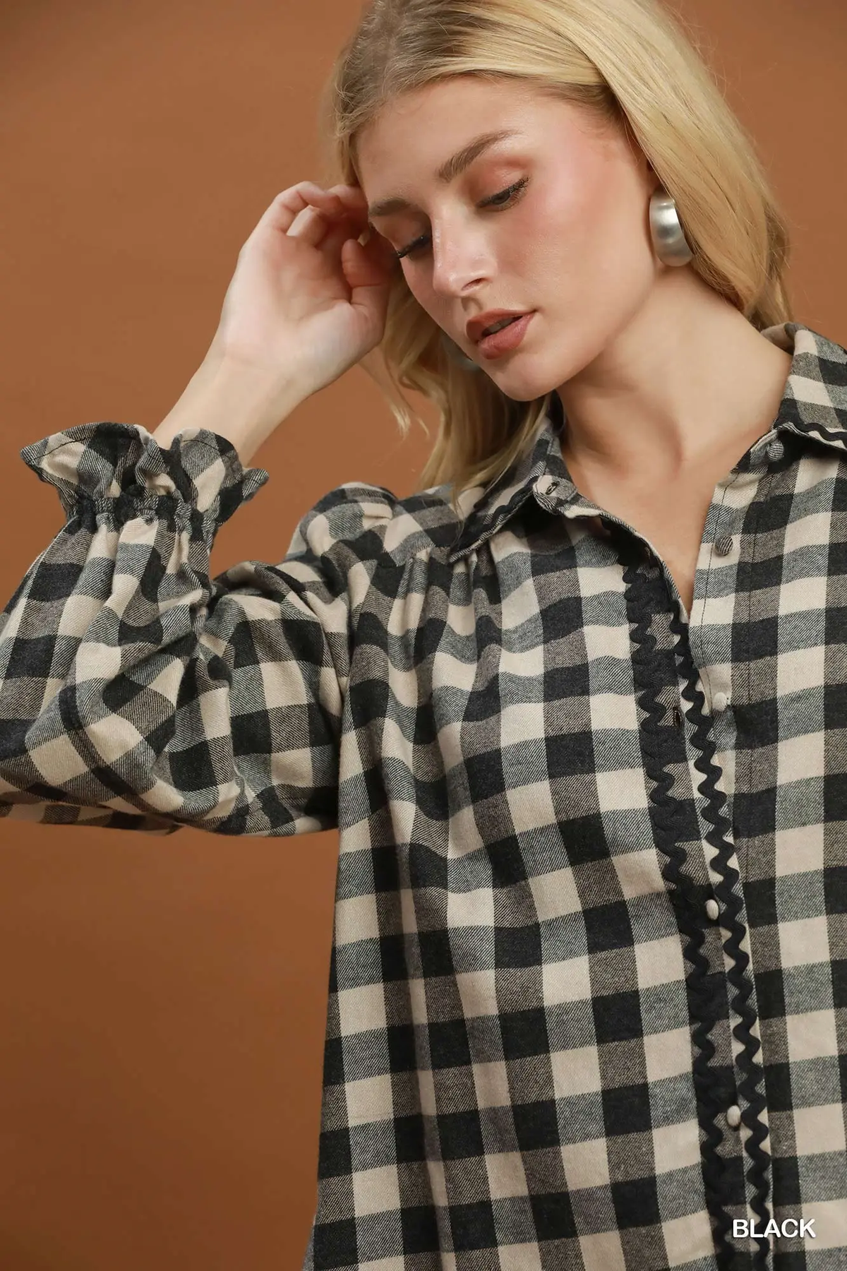 Black/Cream Gingham Charm Ric-Rac Trim Blouse đź–¤