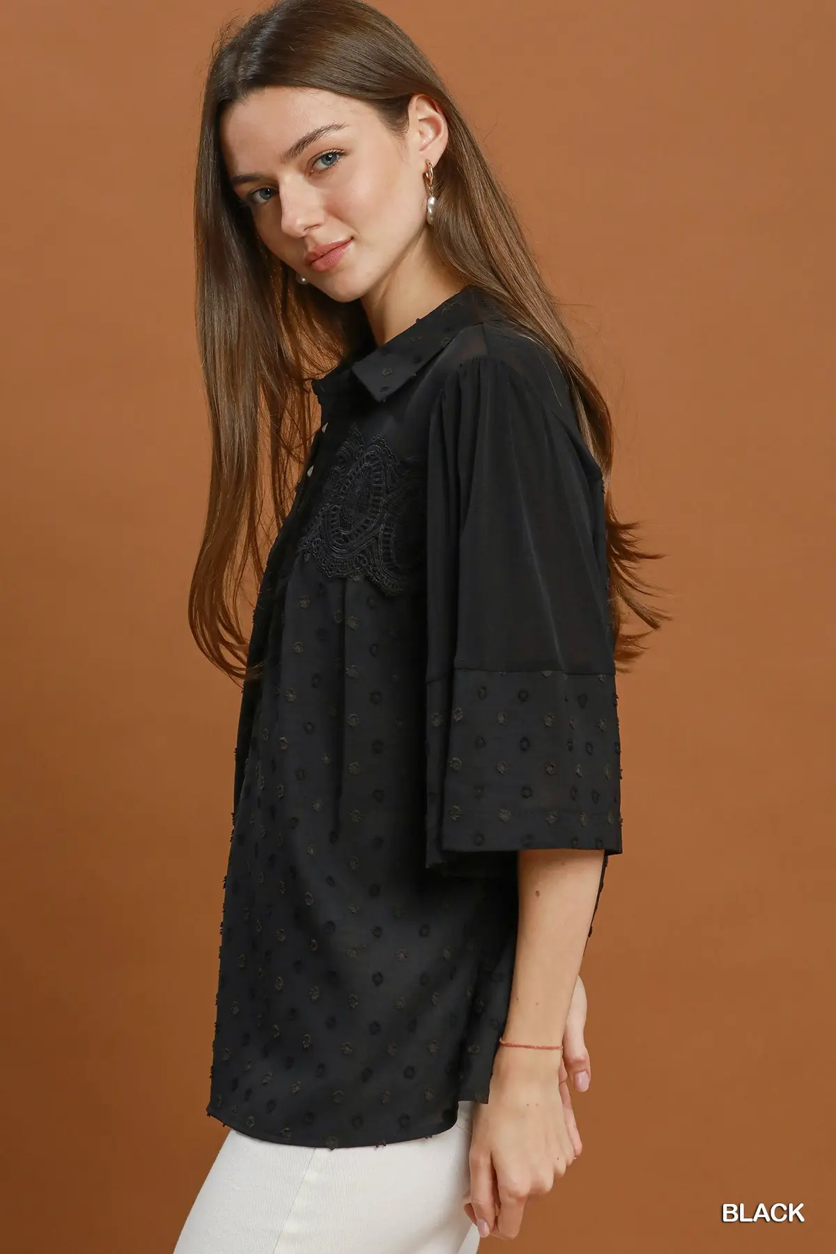Black Lace Yoke Blouse