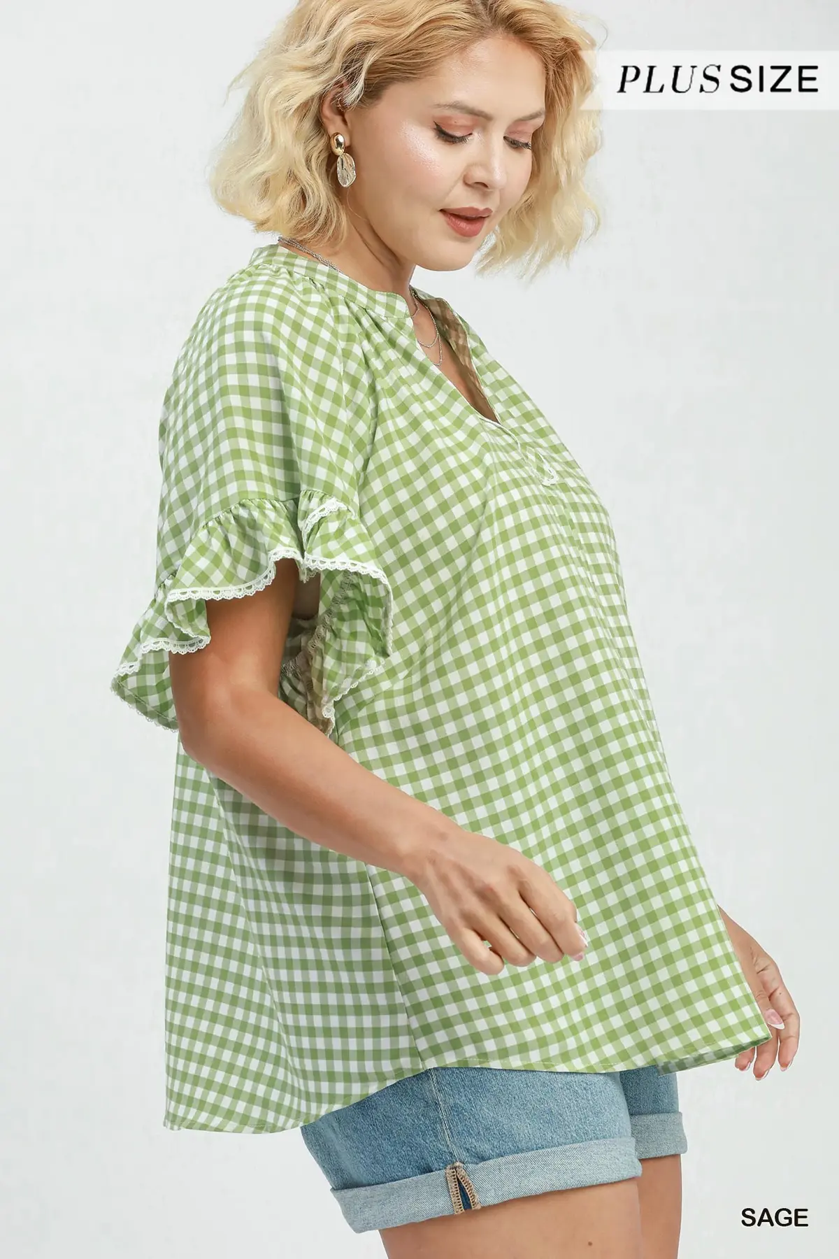 Sage Picnic Pretty Gingham Top
